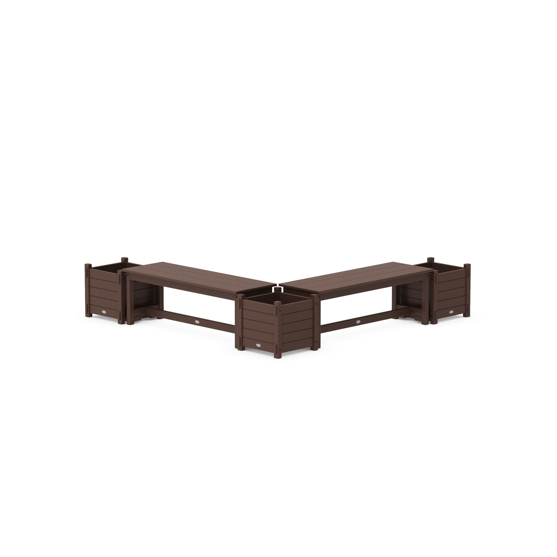 POLYWOOD 48" Nautical L- Shaped Planter Bench Corner Set — Mahogany