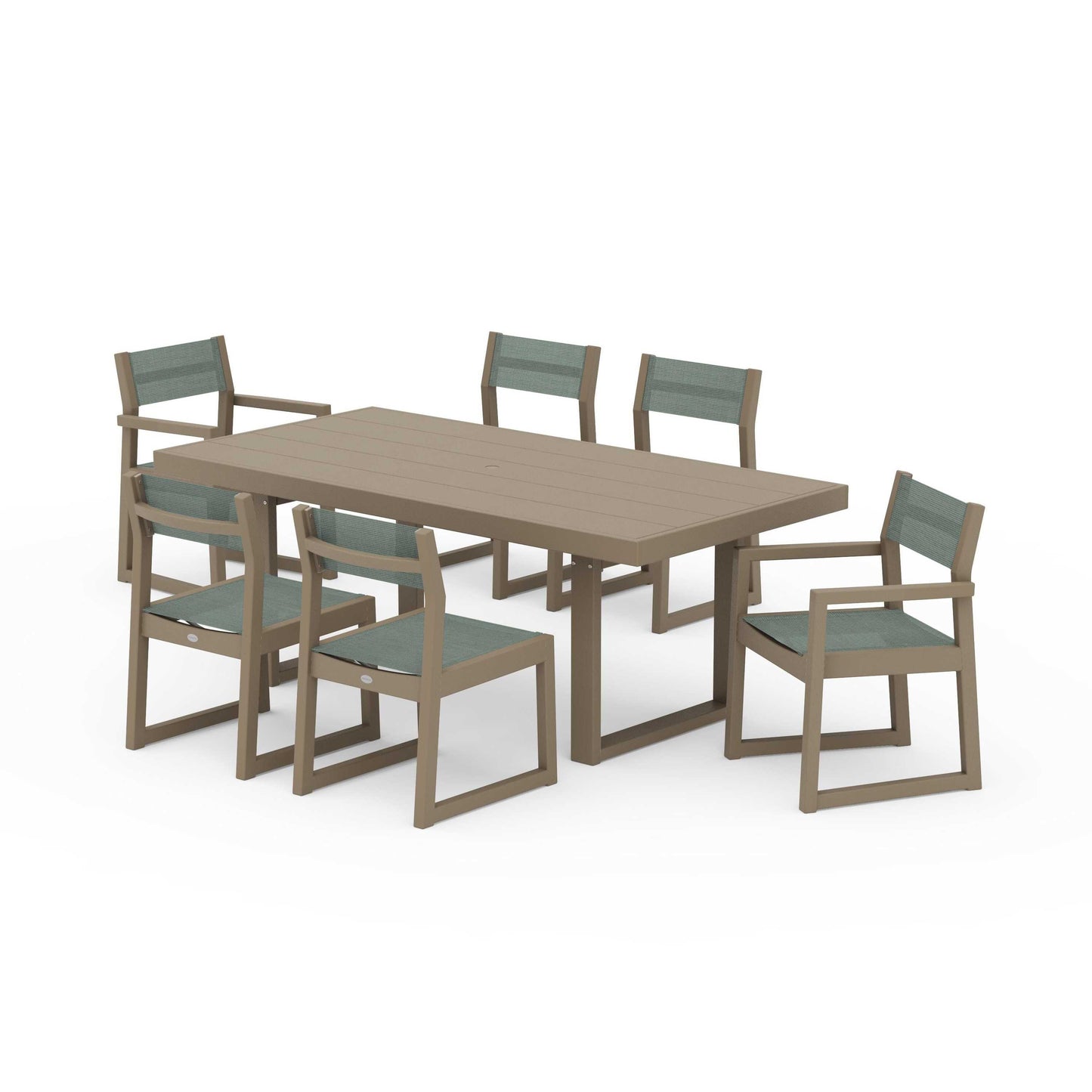 POLYWOOD EDGE Sling 7-Piece Dining Set — Vintage Sahara / Dupioni Sea Mist Sling