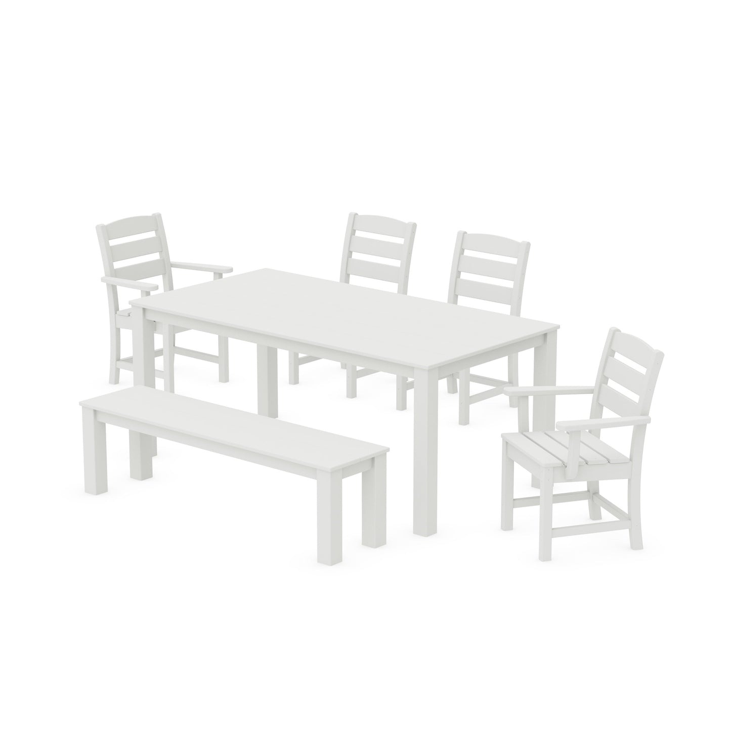 POLYWOOD Lakeside 6-Piece Parsons Dining Set with Bench — Vintage White