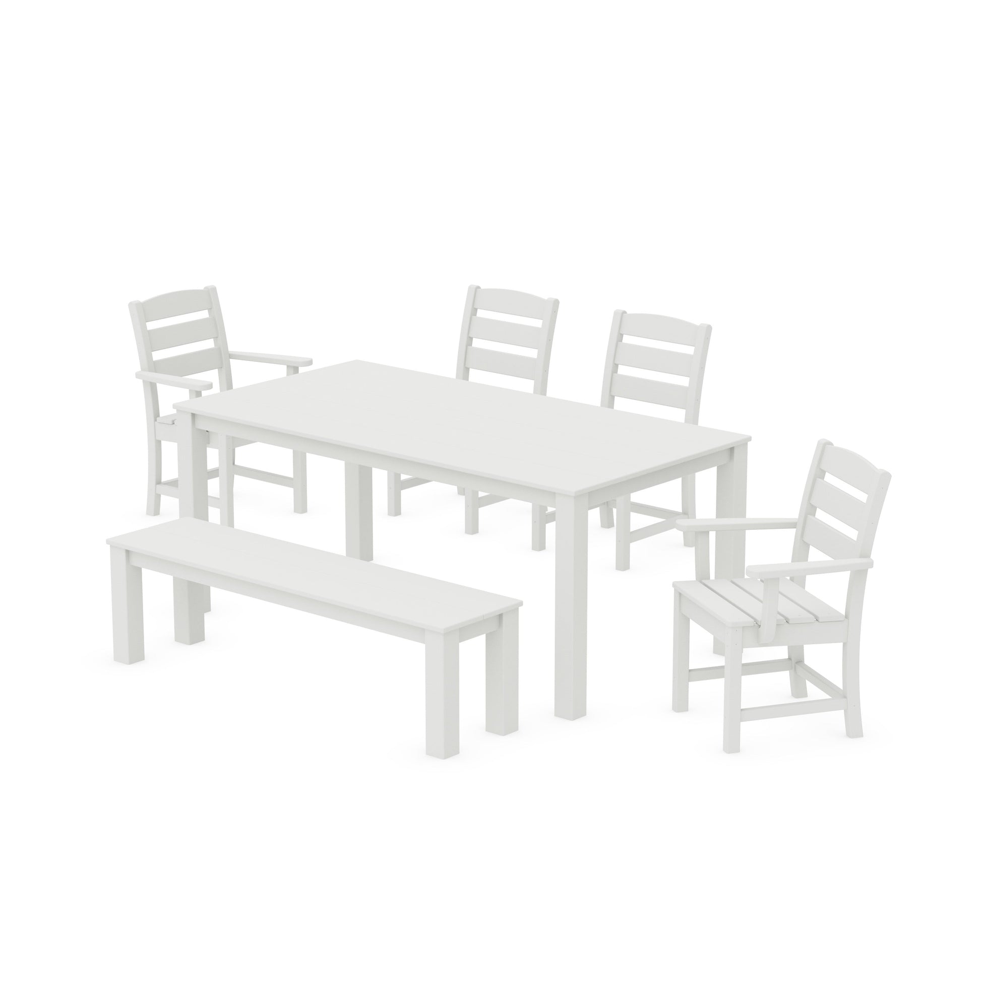 POLYWOOD Lakeside 6-Piece Parsons Dining Set with Bench — Vintage White