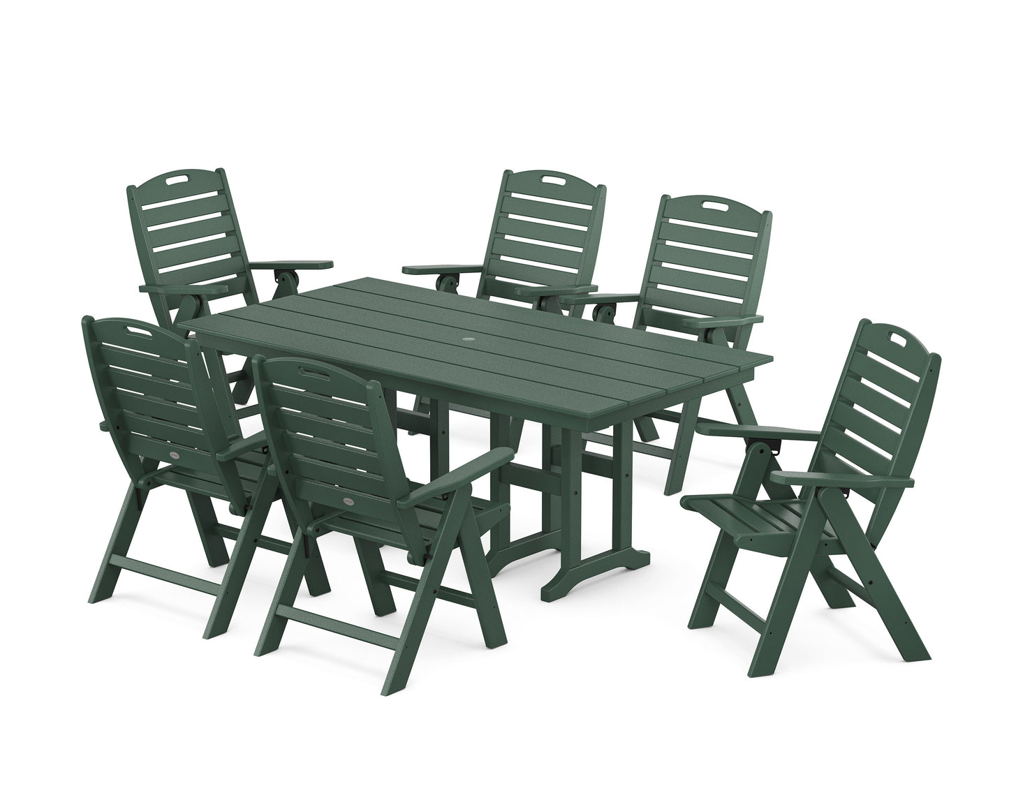 POLYWOOD Nautical Highback 7-Piece Farmhouse Dining Set — Green