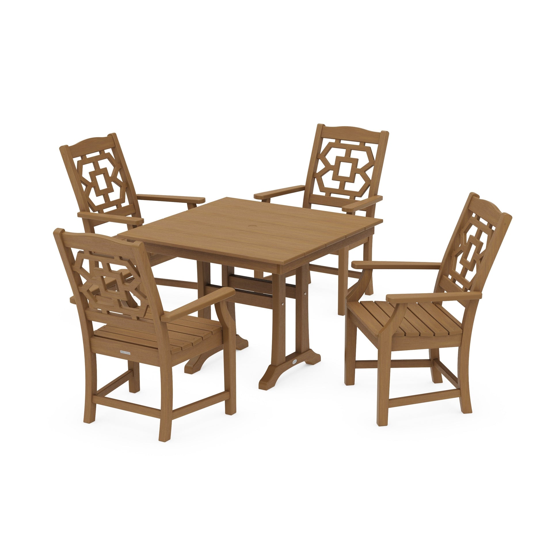POLYWOOD Chinoiserie 5-Piece Farmhouse Dining Set with Trestle Legs — Natural