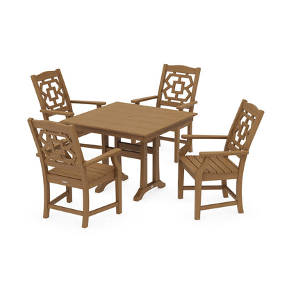 POLYWOOD Chinoiserie 5-Piece Farmhouse Dining Set with Trestle Legs — Natural