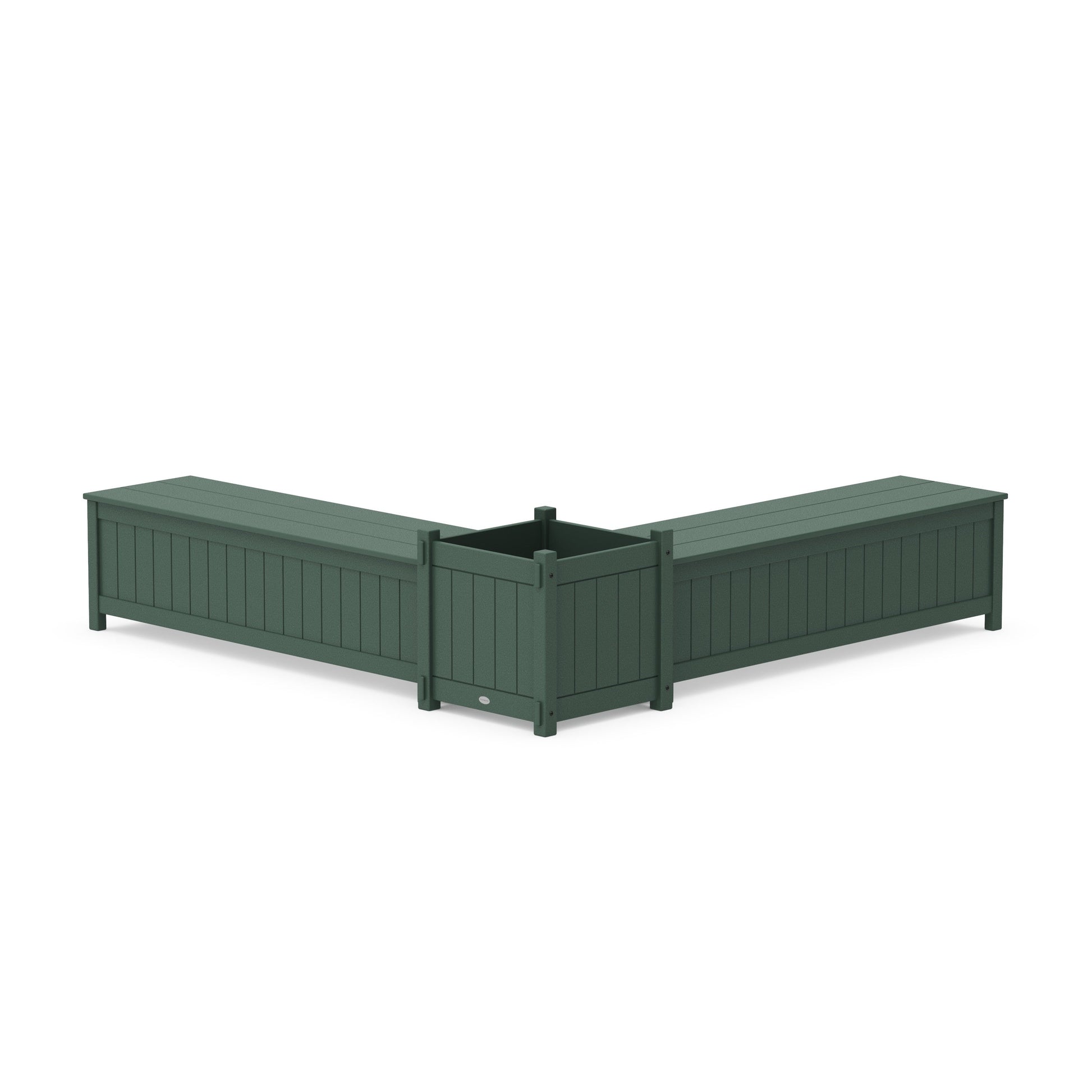 POLYWOOD 60" Vineyard L- Shaped Planter Storage Bench Set- Large — Green