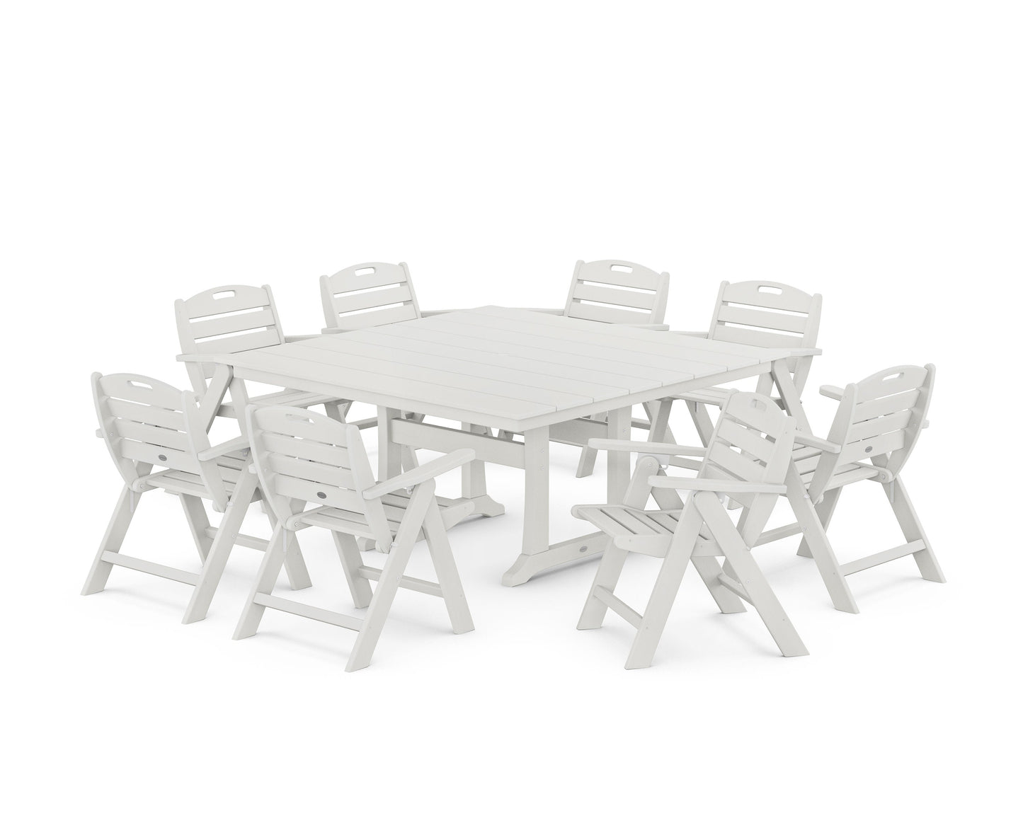 POLYWOOD Nautical Lowback 9-Piece Square Farmhouse Dining Set with Trestle Legs — Vintage White
