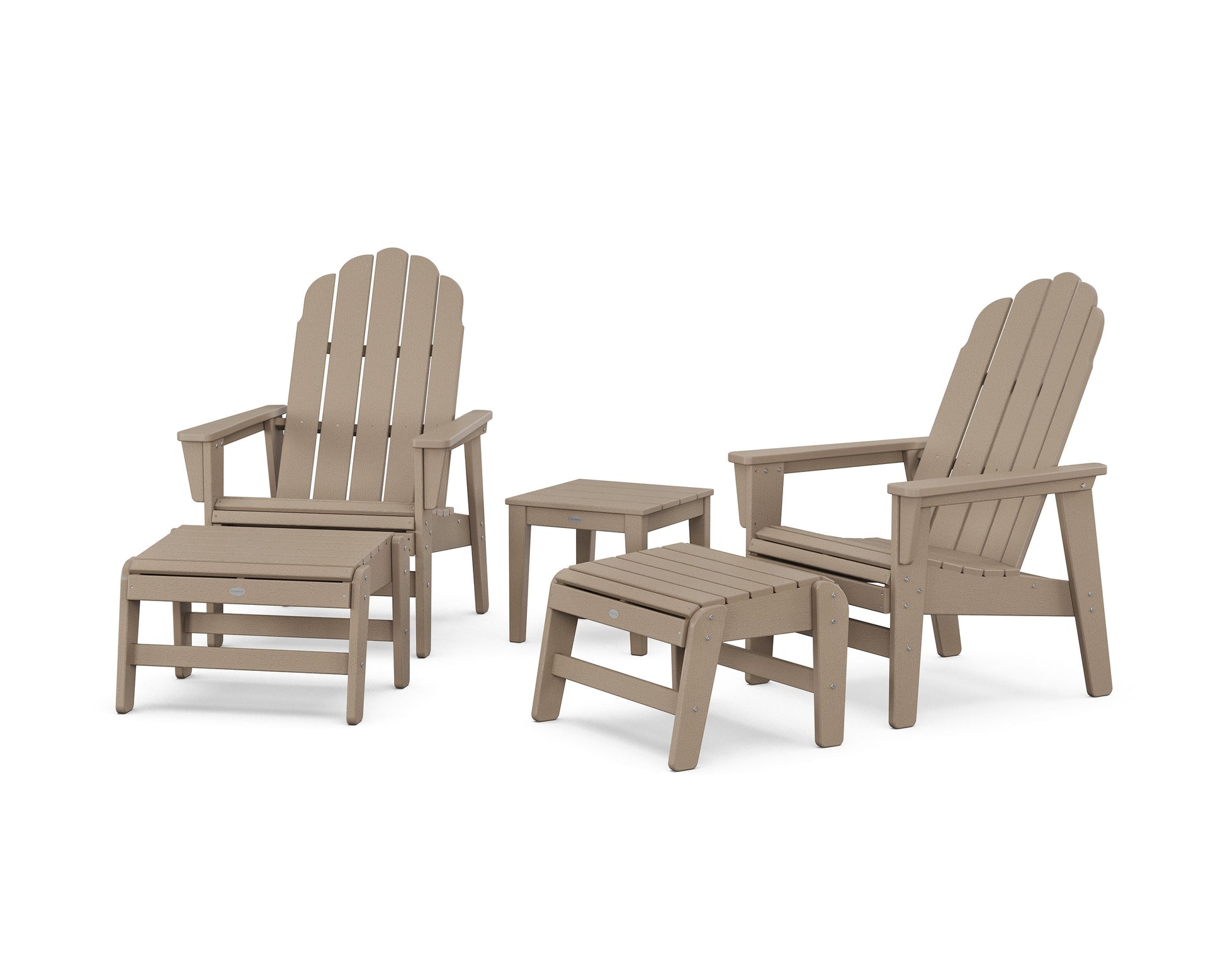 POLYWOOD 5-Piece Vineyard Grand Upright Adirondack Set with Ottomans and Side Table — Vintage Sahara