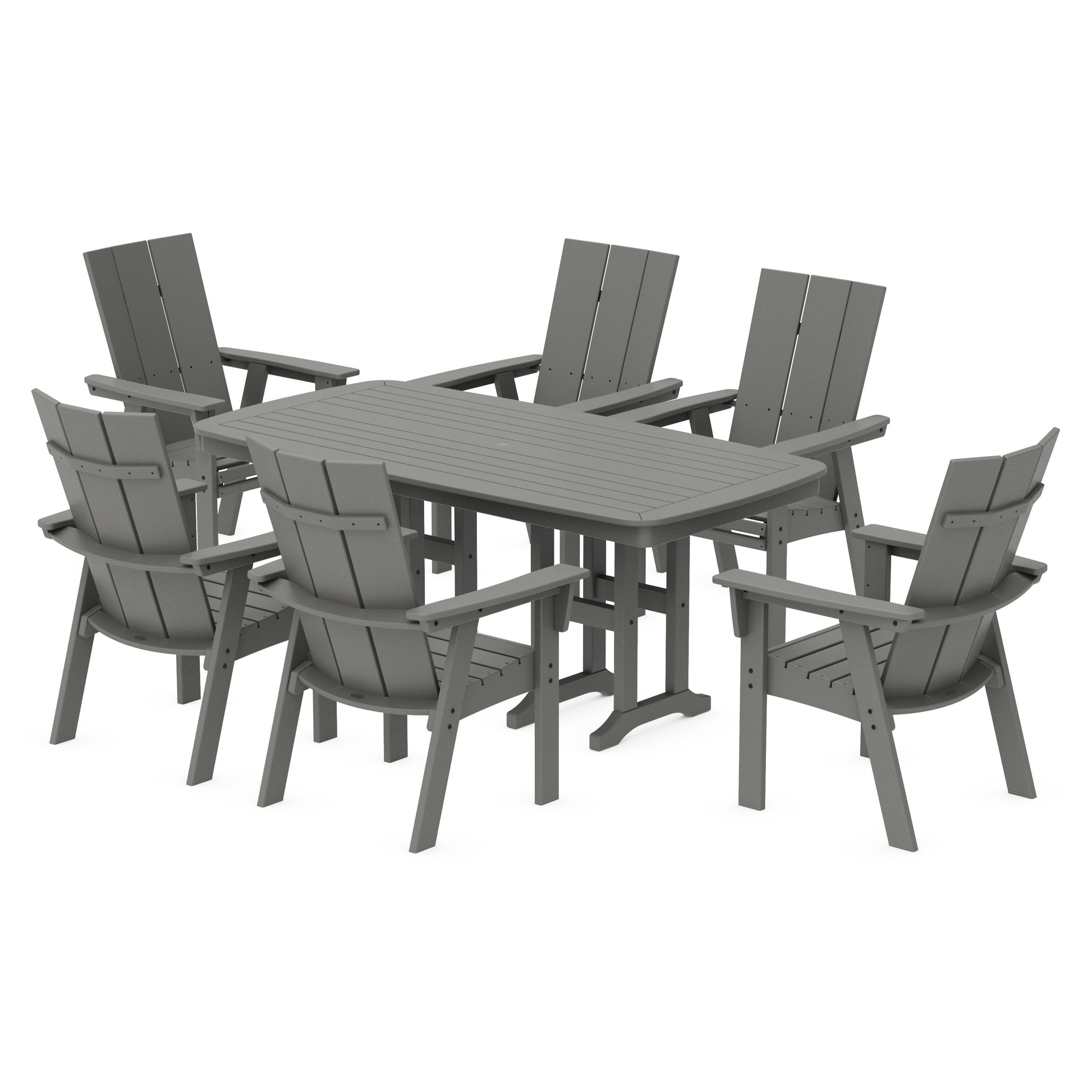 POLYWOOD Modern Curveback Adirondack 7-Piece Dining Set — Slate Grey