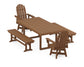 POLYWOOD Vineyard Curveback Adirondack Swivel Chair 5-Piece Dining Set with Benches — Teak