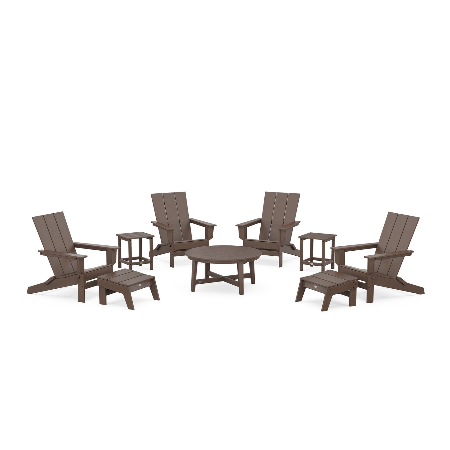 POLYWOOD Modern Studio Folding Adirondack 9-Piece Conversation Set — Mahogany