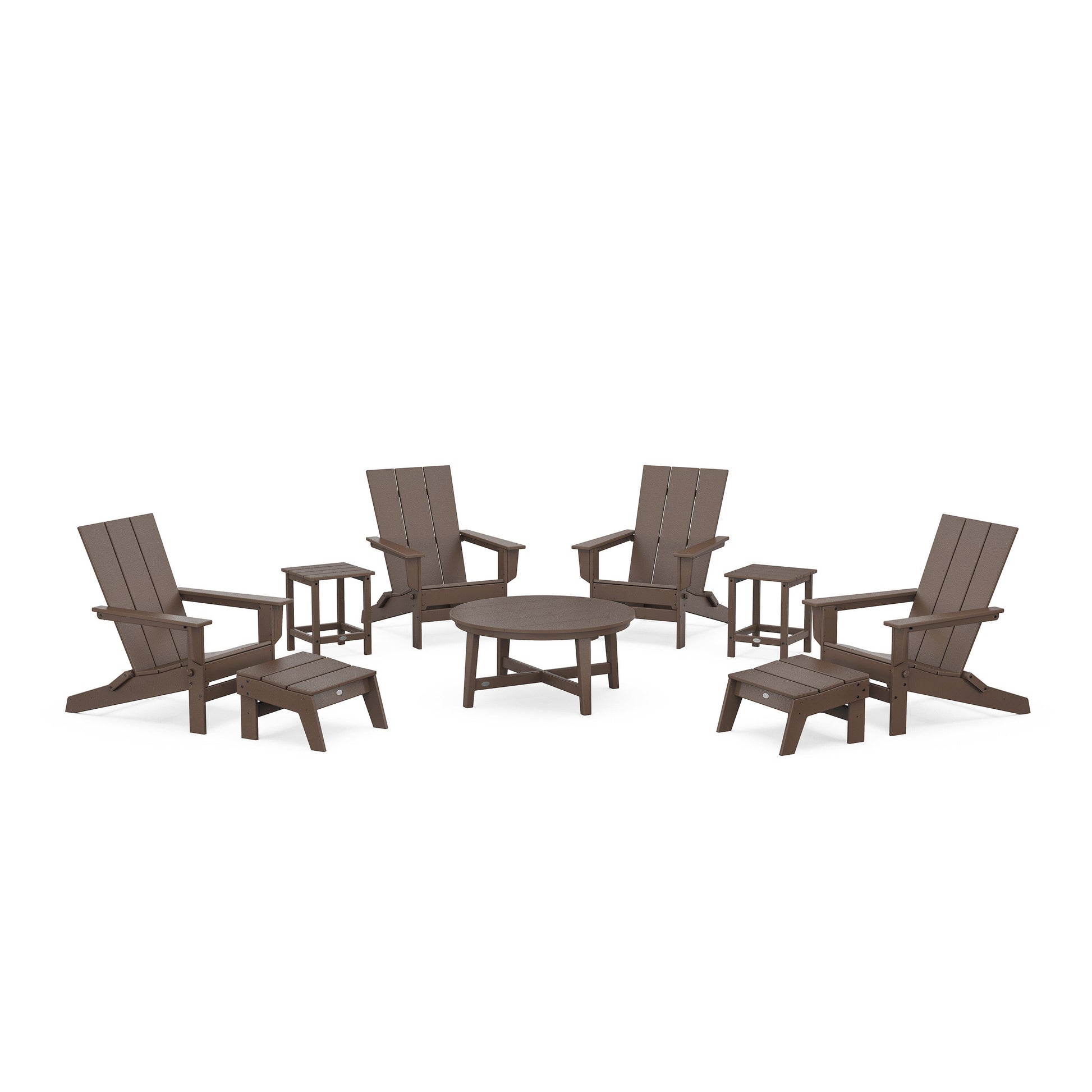 POLYWOOD Modern Studio Folding Adirondack 9-Piece Conversation Set — Mahogany