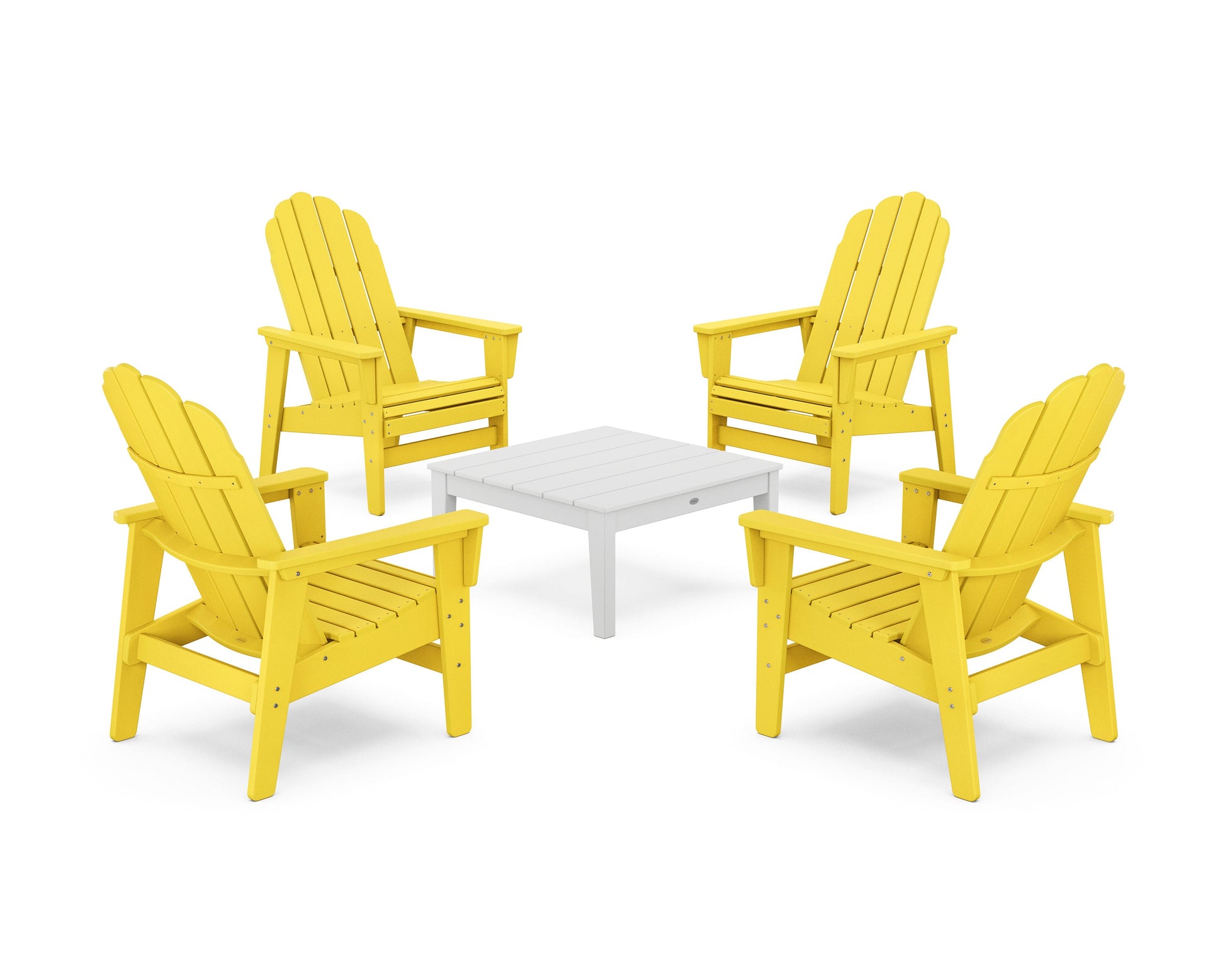 POLYWOOD 5-Piece Vineyard Grand Upright Adirondack Chair Conversation Group — Lemon / White