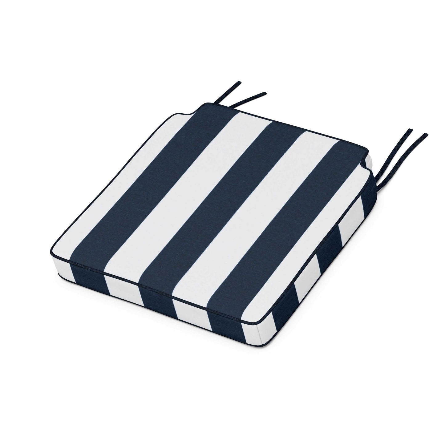 POLYWOOD Acadia Dining Side Seat Cushion — Cabana Stripe Marine Indigo