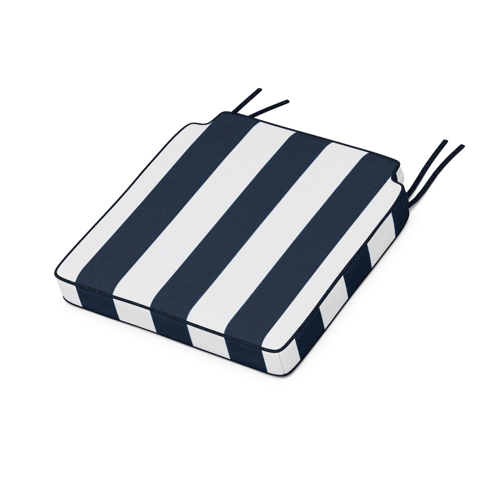 POLYWOOD Acadia Dining Side Seat Cushion — Cabana Stripe Marine Indigo