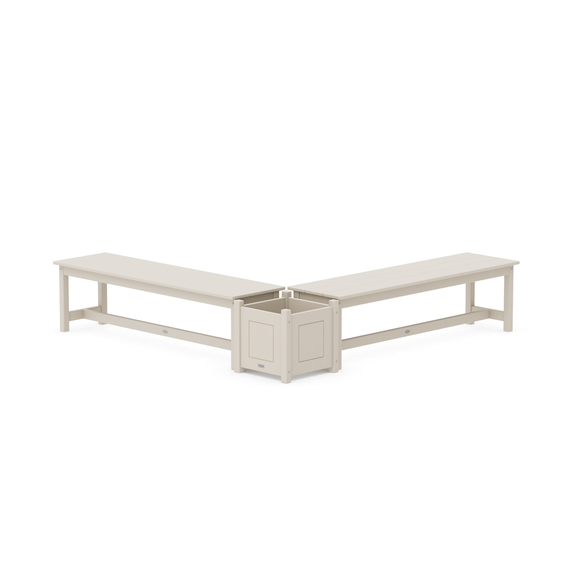 POLYWOOD 60" Country Living L- Shaped Planter Bench Set — Sand