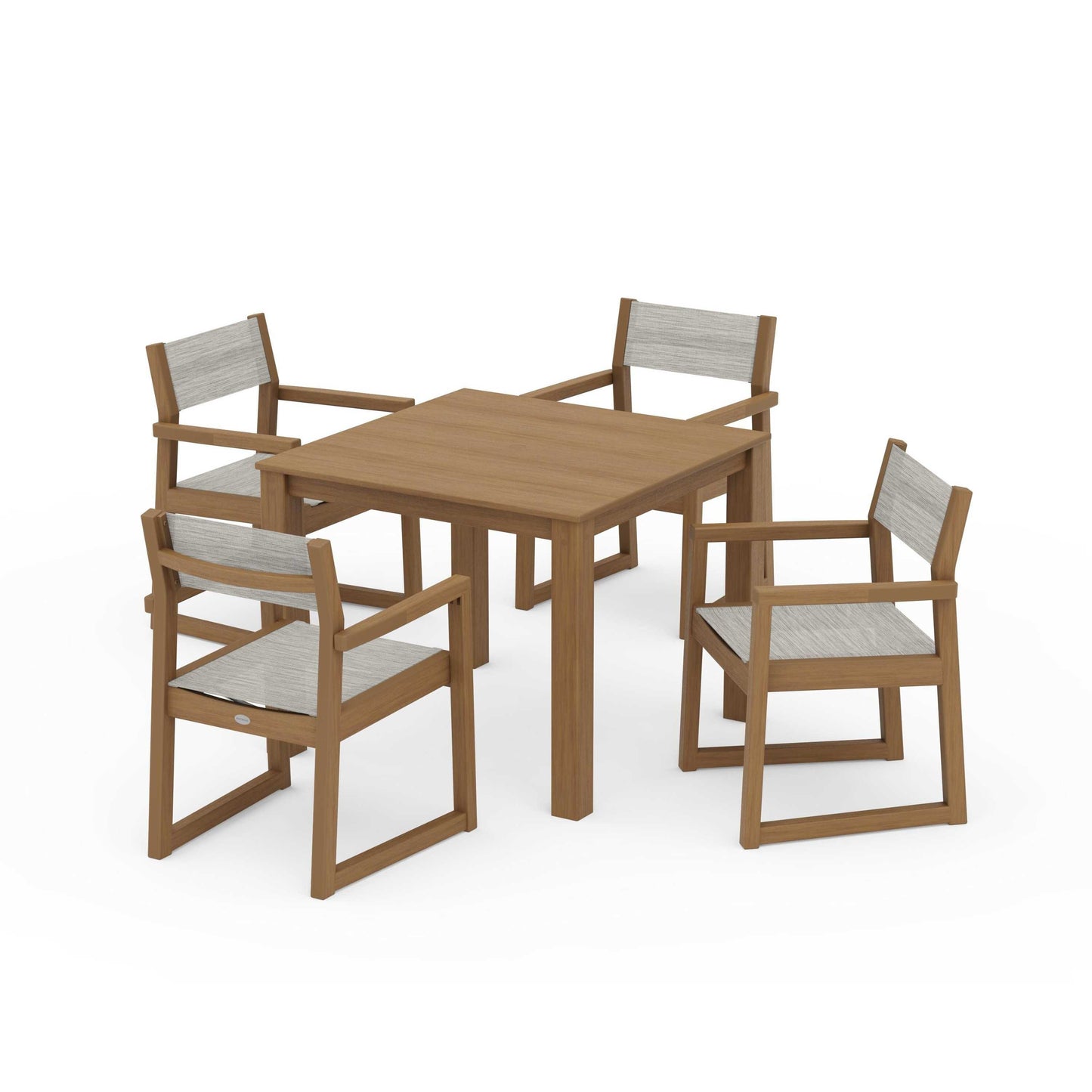 POLYWOOD EDGE Sling Arm Chair 5-Piece Parsons Dining Set — Natural / Birch Sling
