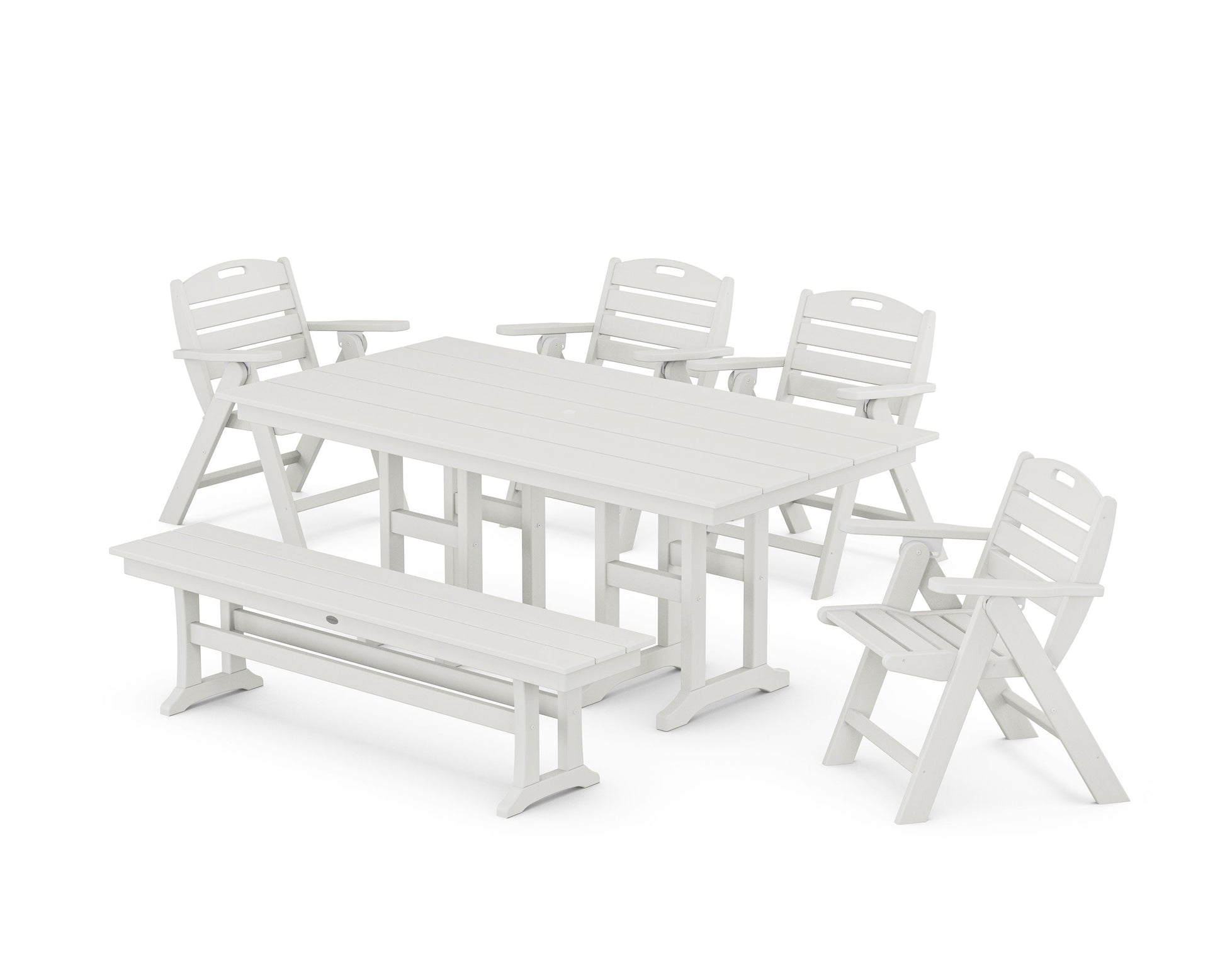 POLYWOOD Nautical Lowback 6-Piece Farmhouse Dining Set with Bench — Vintage White