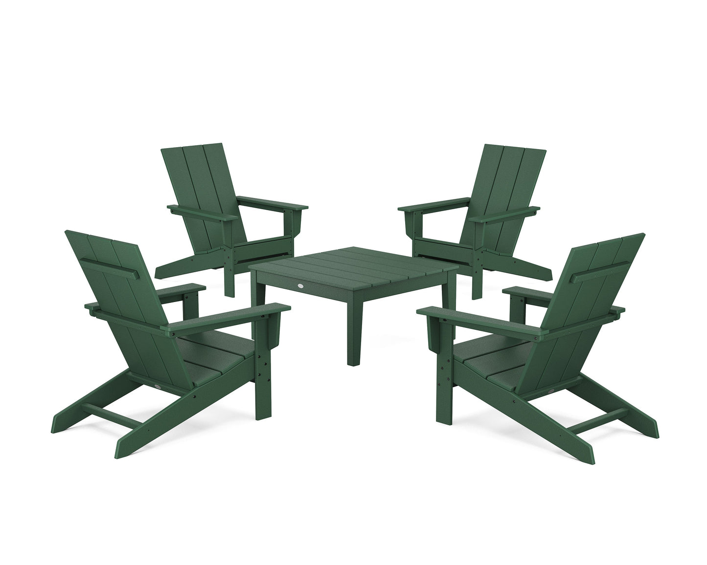 POLYWOOD 5-Piece Modern Studio Adirondack Chair Conversation Group — Green