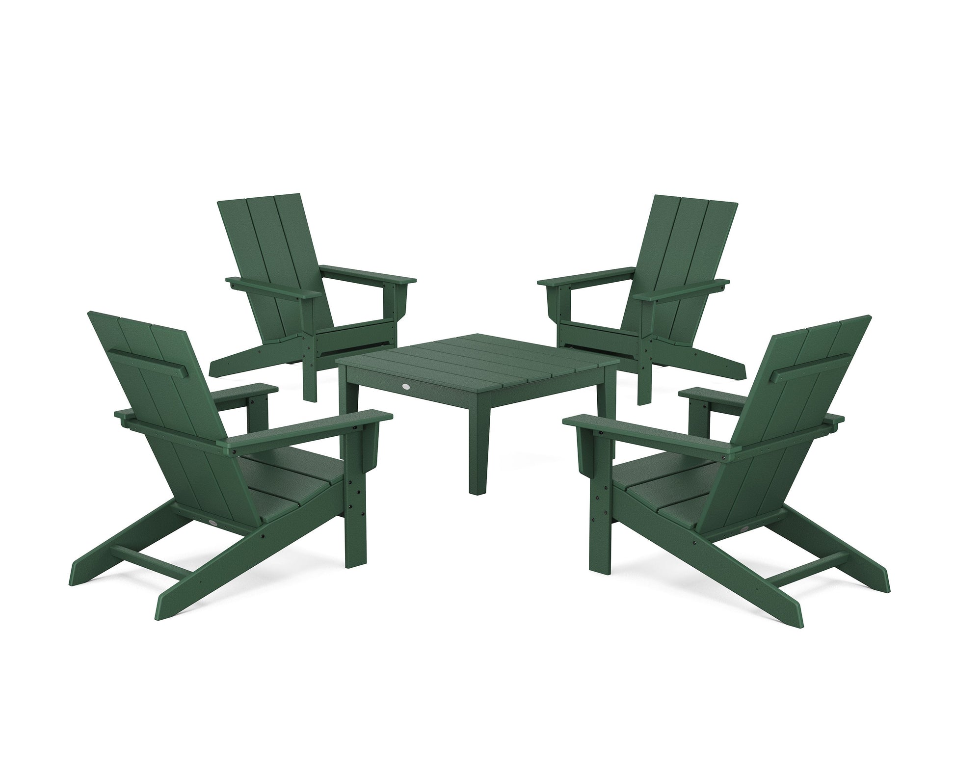 POLYWOOD 5-Piece Modern Studio Adirondack Chair Conversation Group — Green