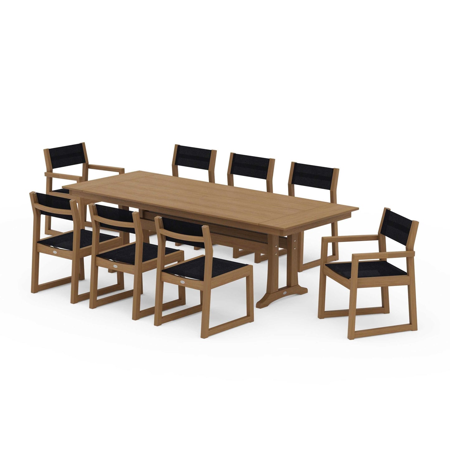 POLYWOOD EDGE Sling 9-Piece Farmhouse Trestle Dining Set — Natural / Black Sling