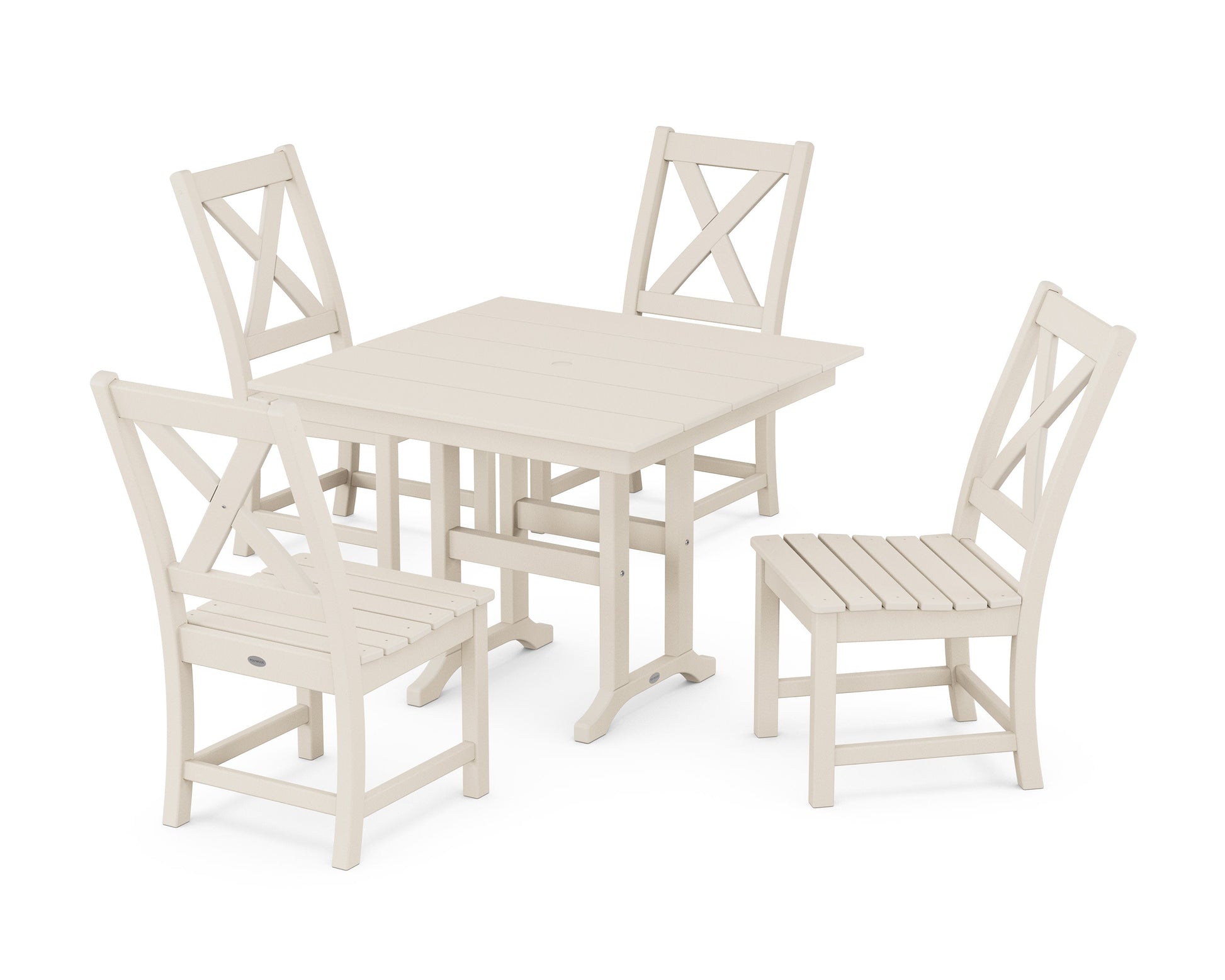 POLYWOOD Braxton Side Chair 5-Piece Farmhouse Dining Set — Sand