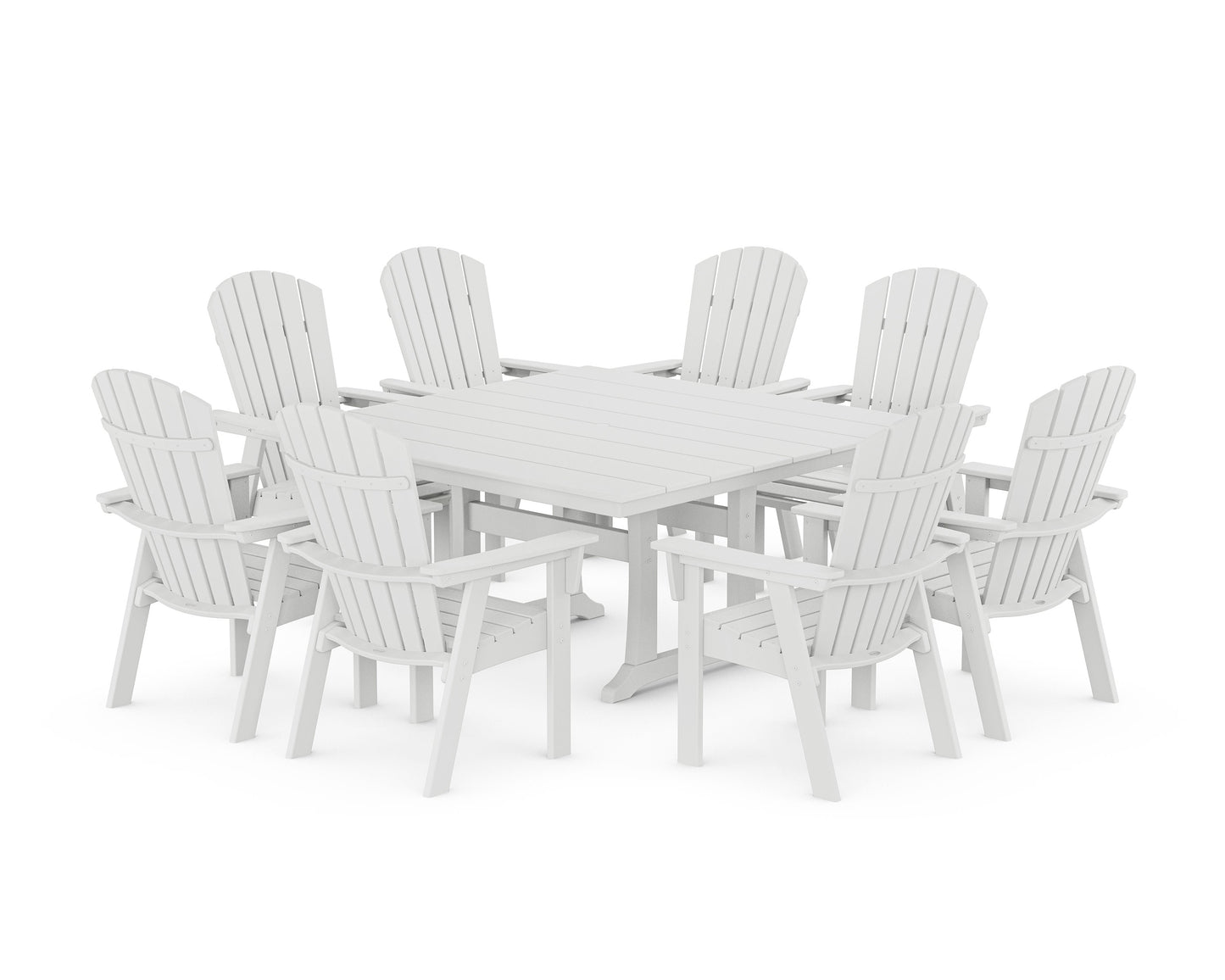POLYWOOD Nautical Curveback Adirondack 9-Piece Square Dining Set with Trestle Legs — White