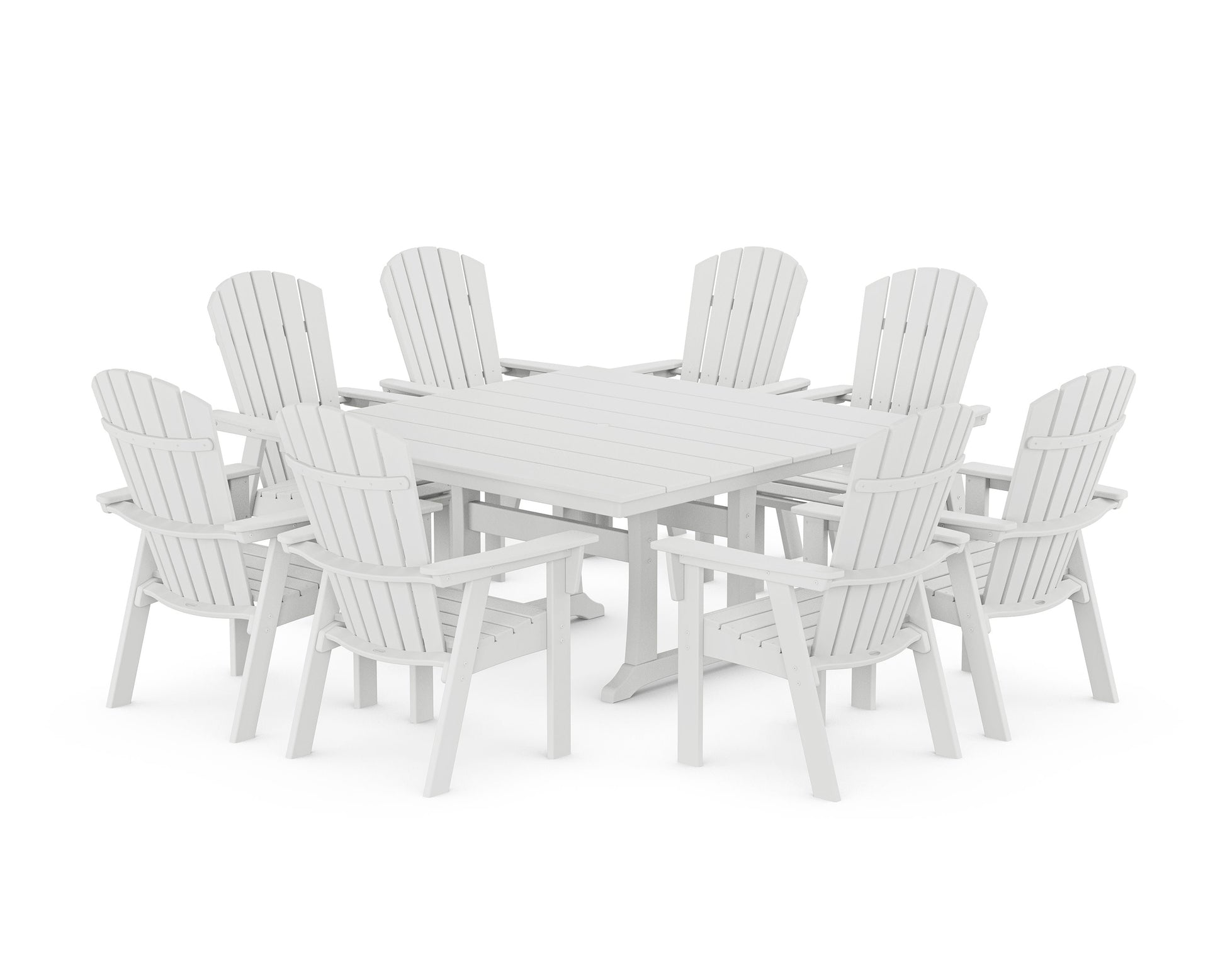 POLYWOOD Nautical Curveback Adirondack 9-Piece Square Dining Set with Trestle Legs — White