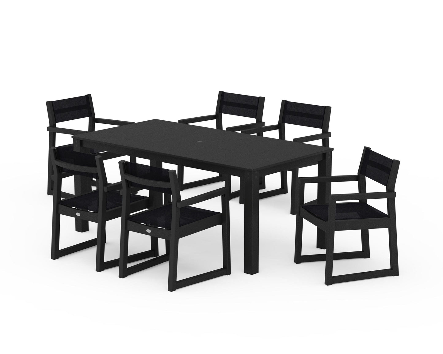 POLYWOOD EDGE Sling Arm Chair 7-Piece Parsons Dining Set — Black / Black Sling