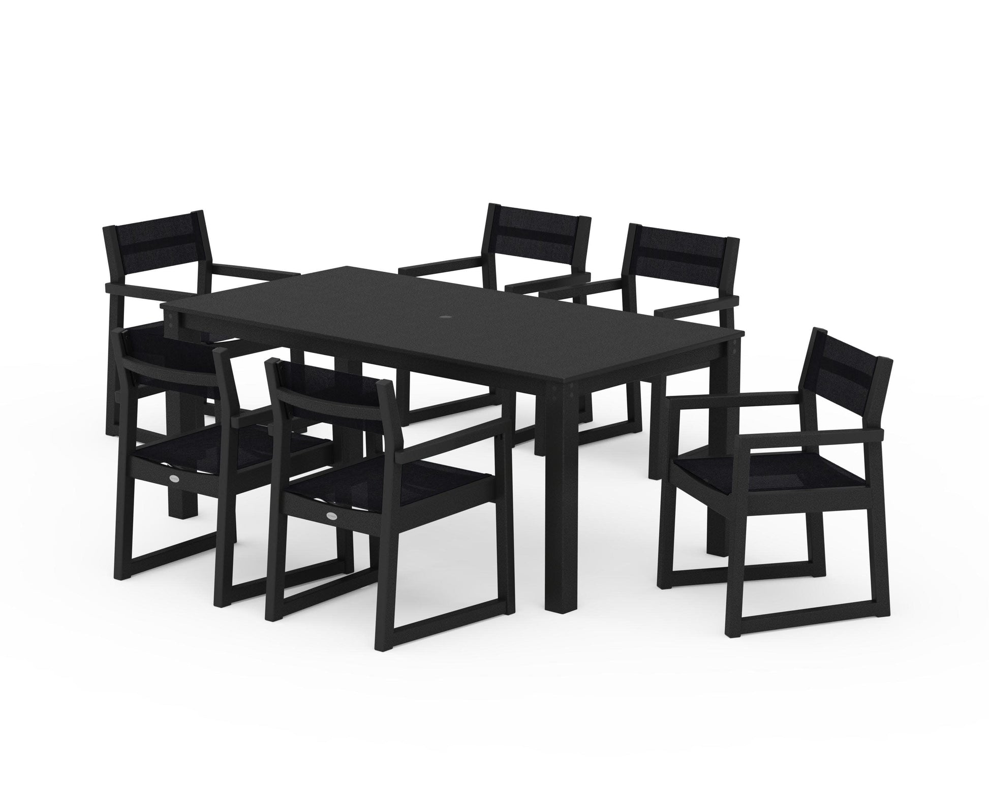 POLYWOOD EDGE Sling Arm Chair 7-Piece Parsons Dining Set — Black / Black Sling