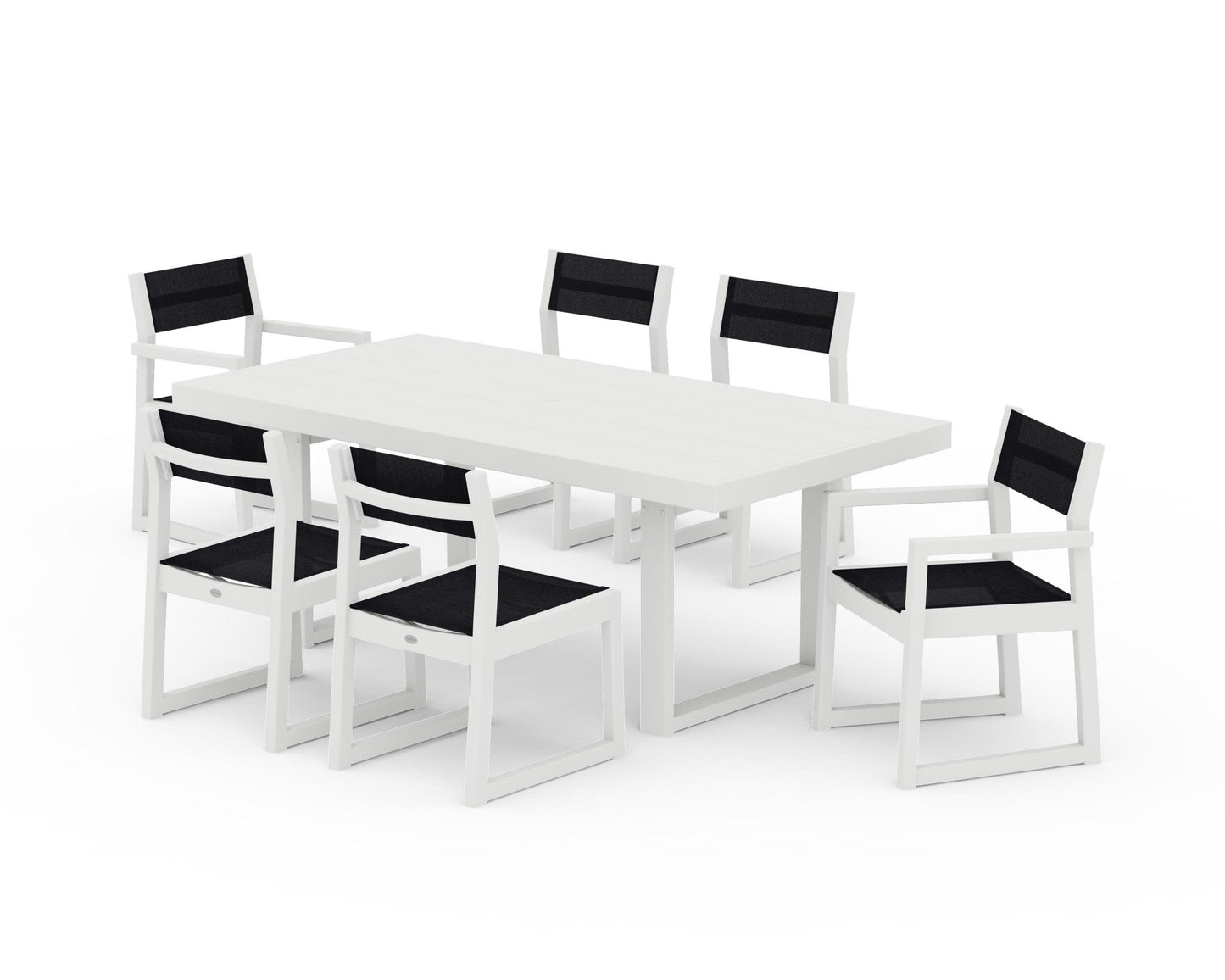 POLYWOOD EDGE Sling 7-Piece Dining Set — Vintage White / Black Sling