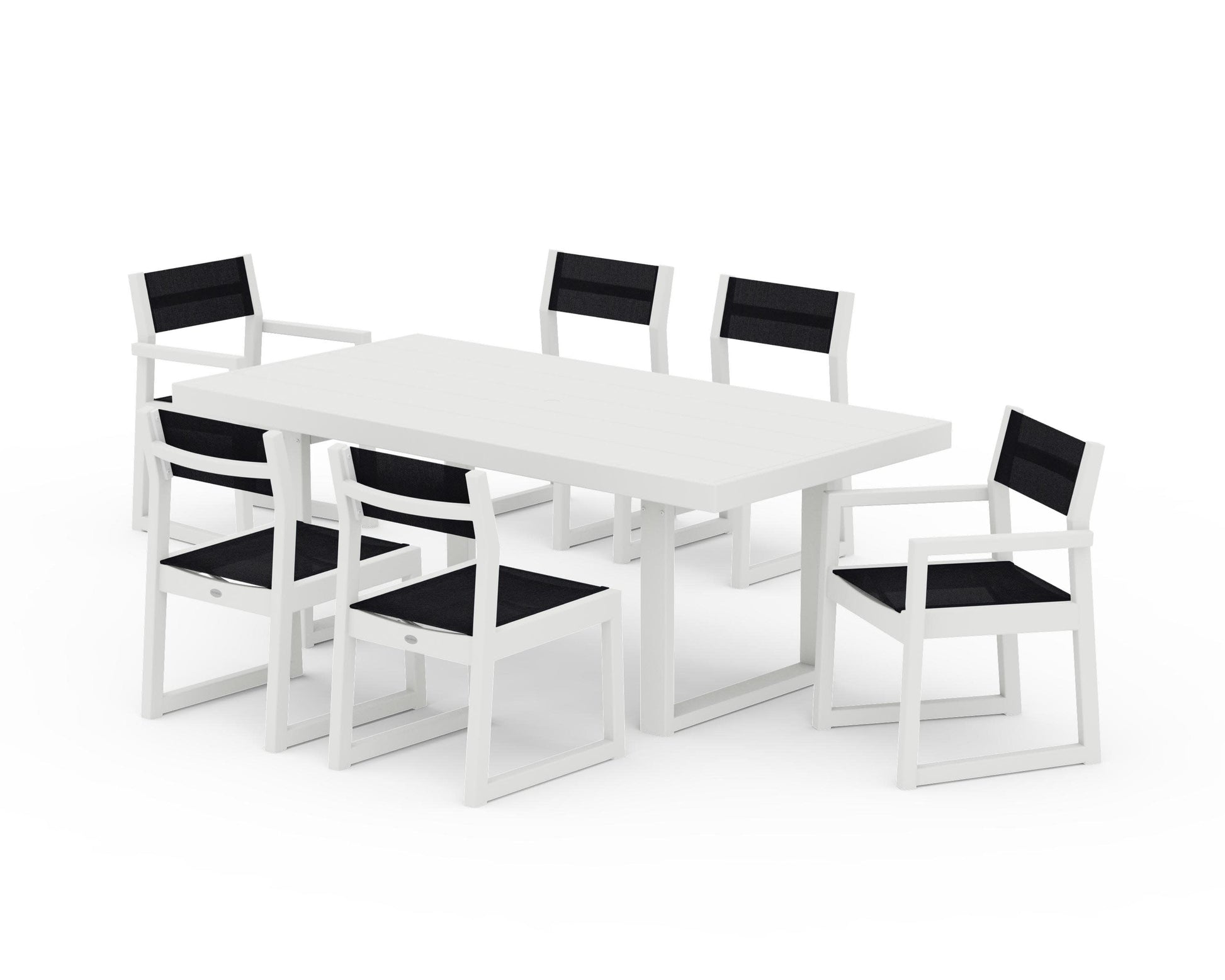 POLYWOOD EDGE Sling 7-Piece Dining Set — Vintage White / Black Sling