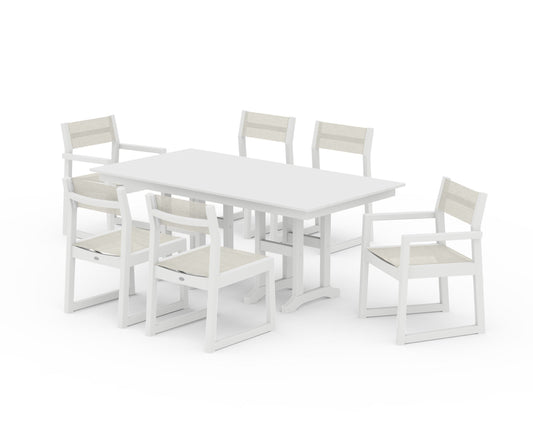 POLYWOOD EDGE Sling 7-Piece Farmhouse Dining Set — White / Parchment Sling