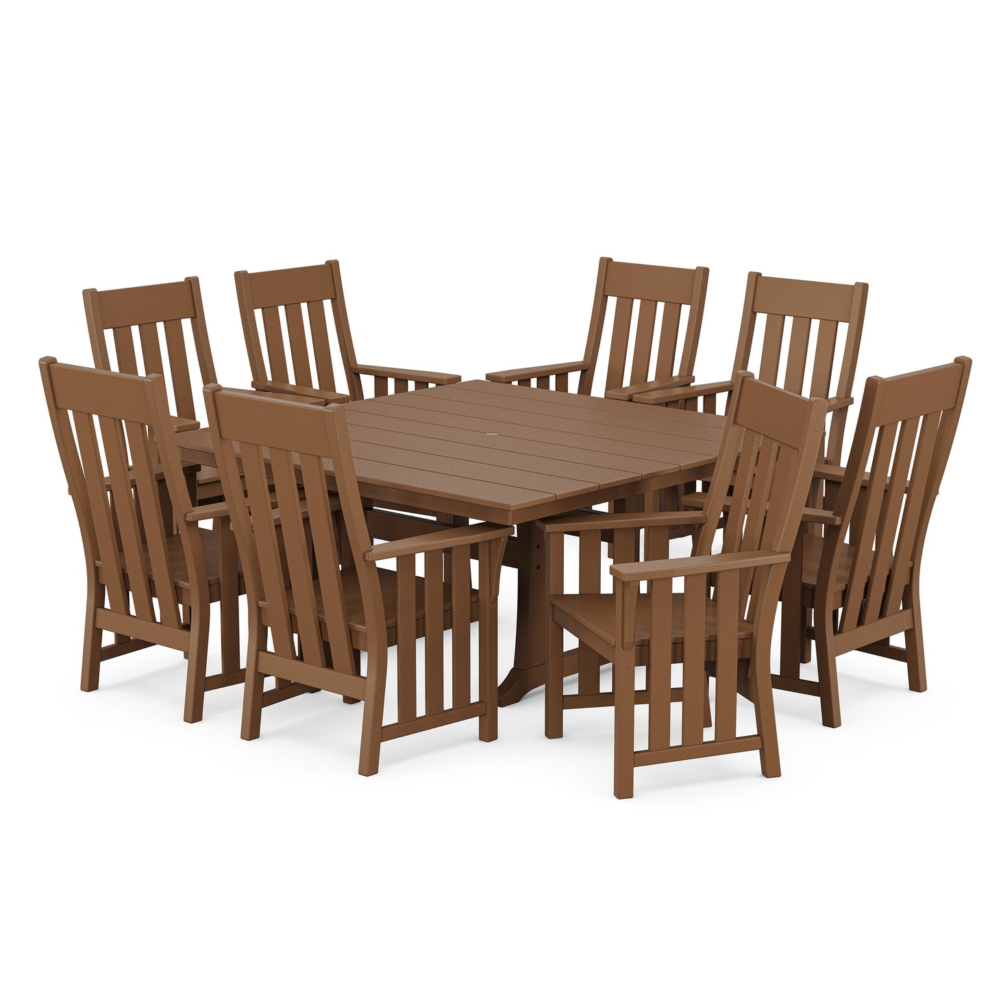 POLYWOOD Acadia 9-Piece Square Farmhouse Dining Set with Trestle Legs — Teak