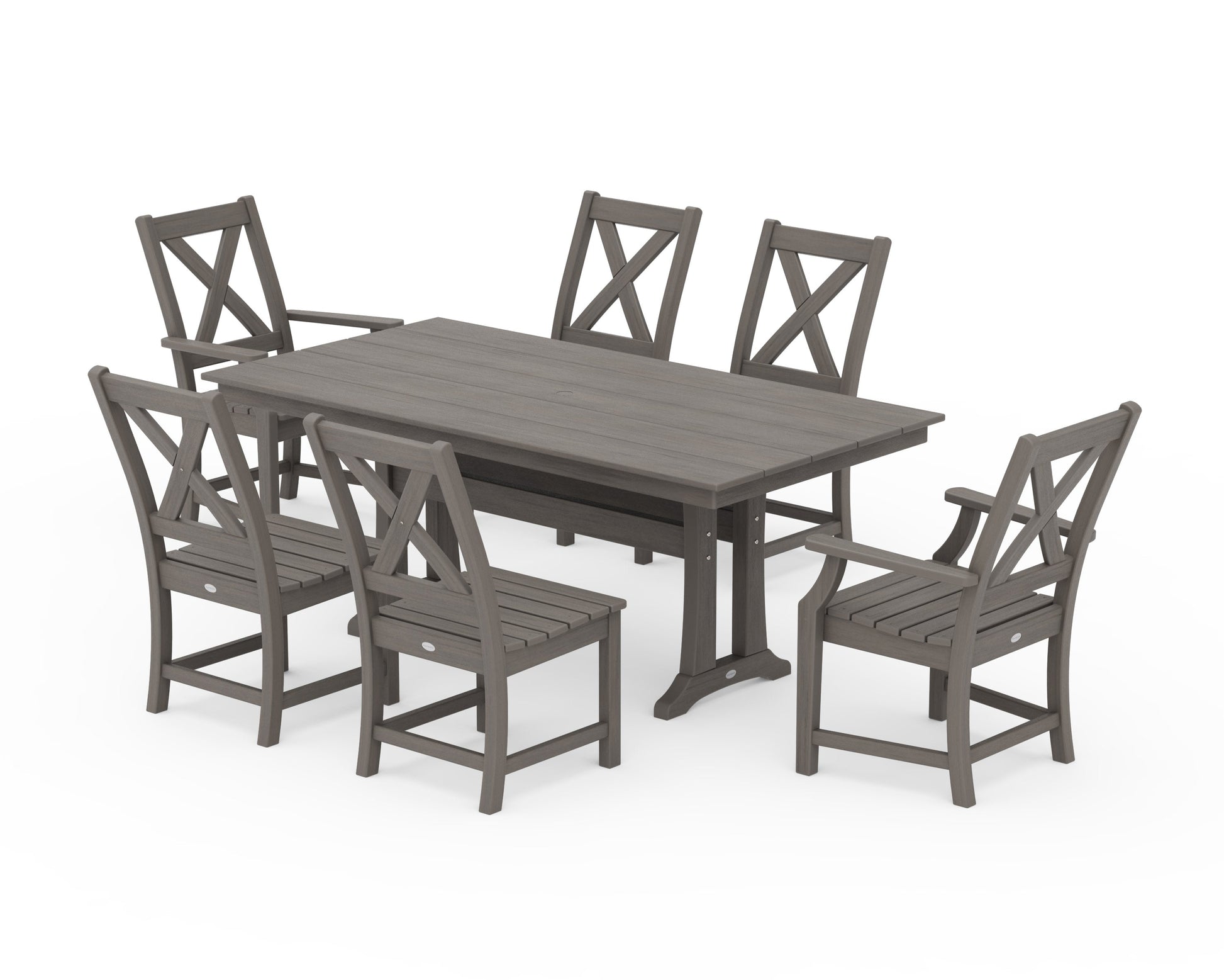 POLYWOOD Braxton 7-Piece Farmhouse Dining Set With Trestle Legs — Driftwood