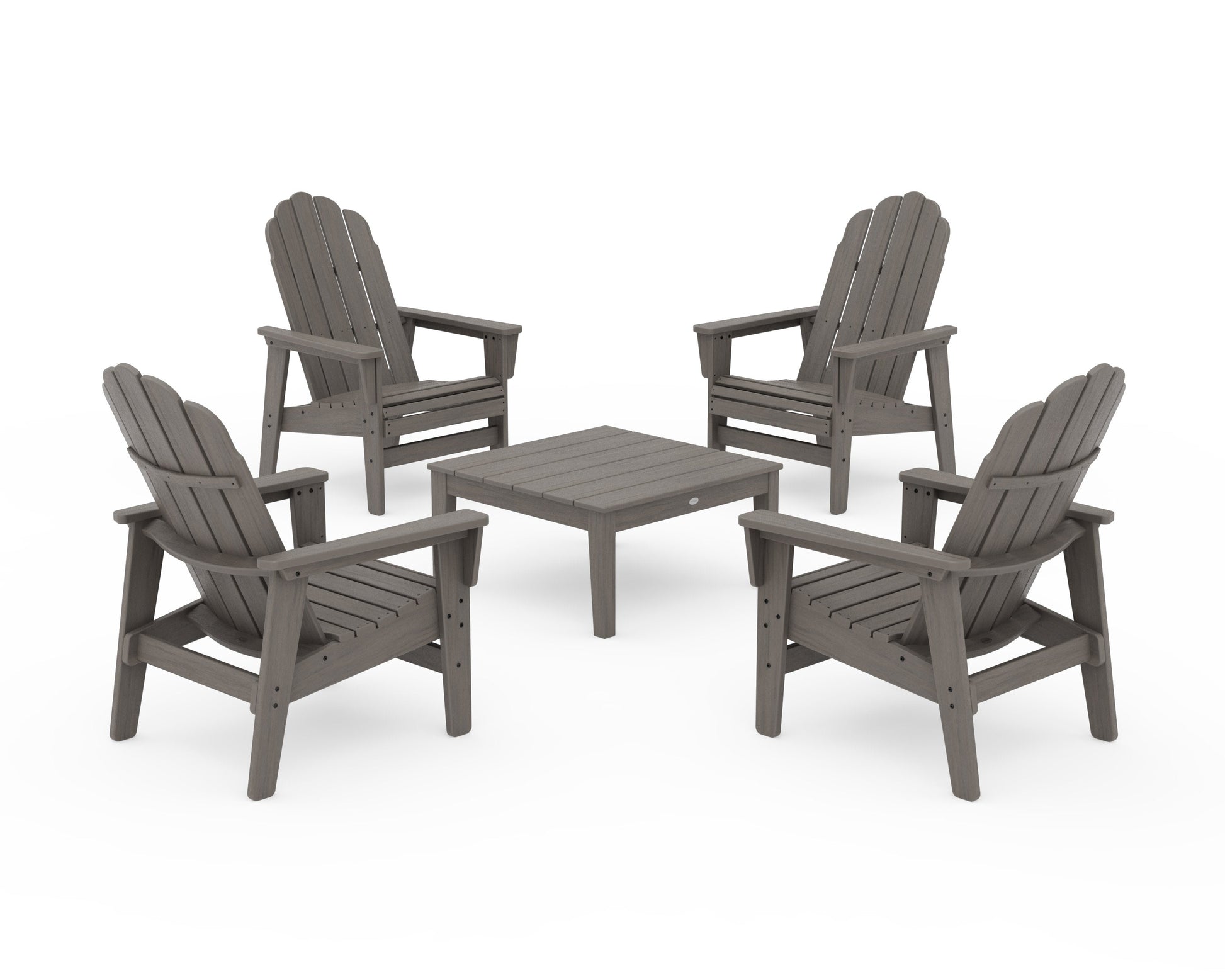POLYWOOD 5-Piece Vineyard Grand Upright Adirondack Chair Conversation Group — Driftwood