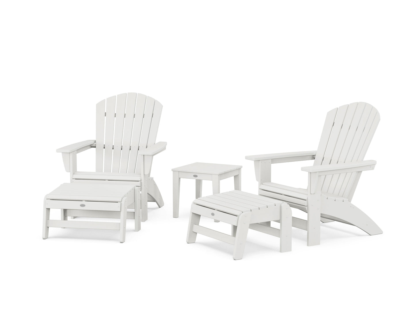 POLYWOOD 5-Piece Nautical Grand Adirondack Set with Ottomans and Side Table — Vintage White