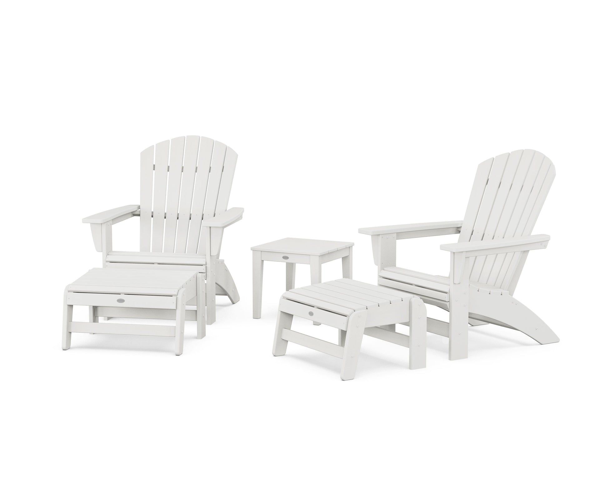 POLYWOOD 5-Piece Nautical Grand Adirondack Set with Ottomans and Side Table — Vintage White