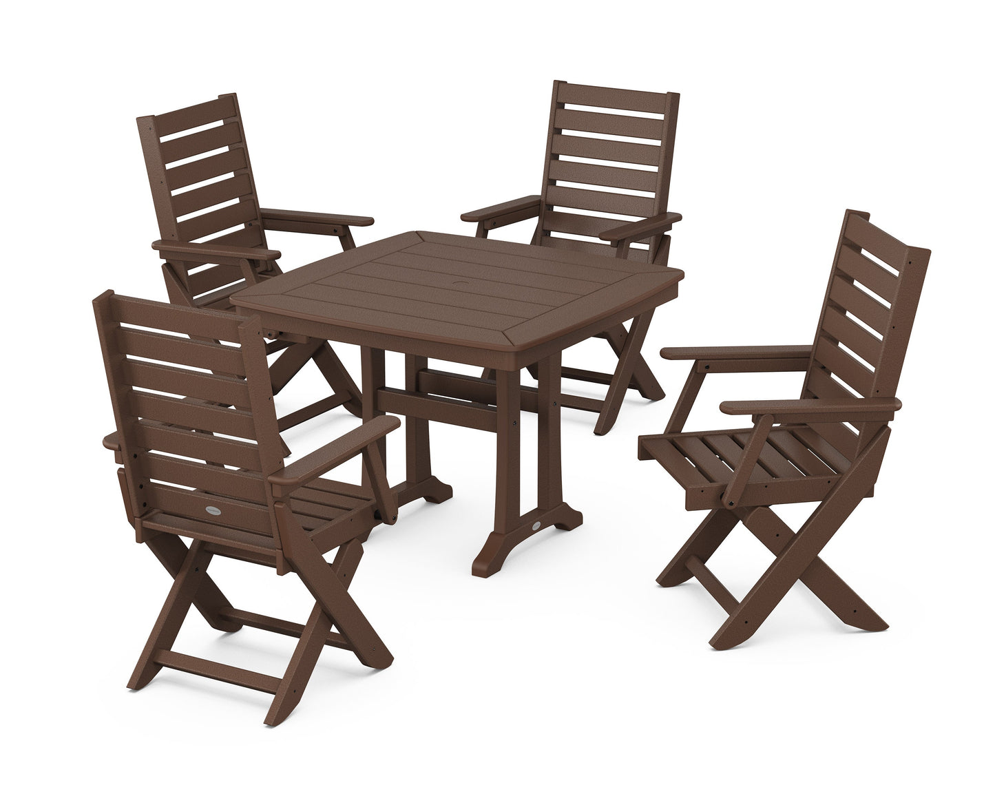 POLYWOOD Captain Folding Chair 5-Piece Dining Set with Trestle Legs — Mahogany