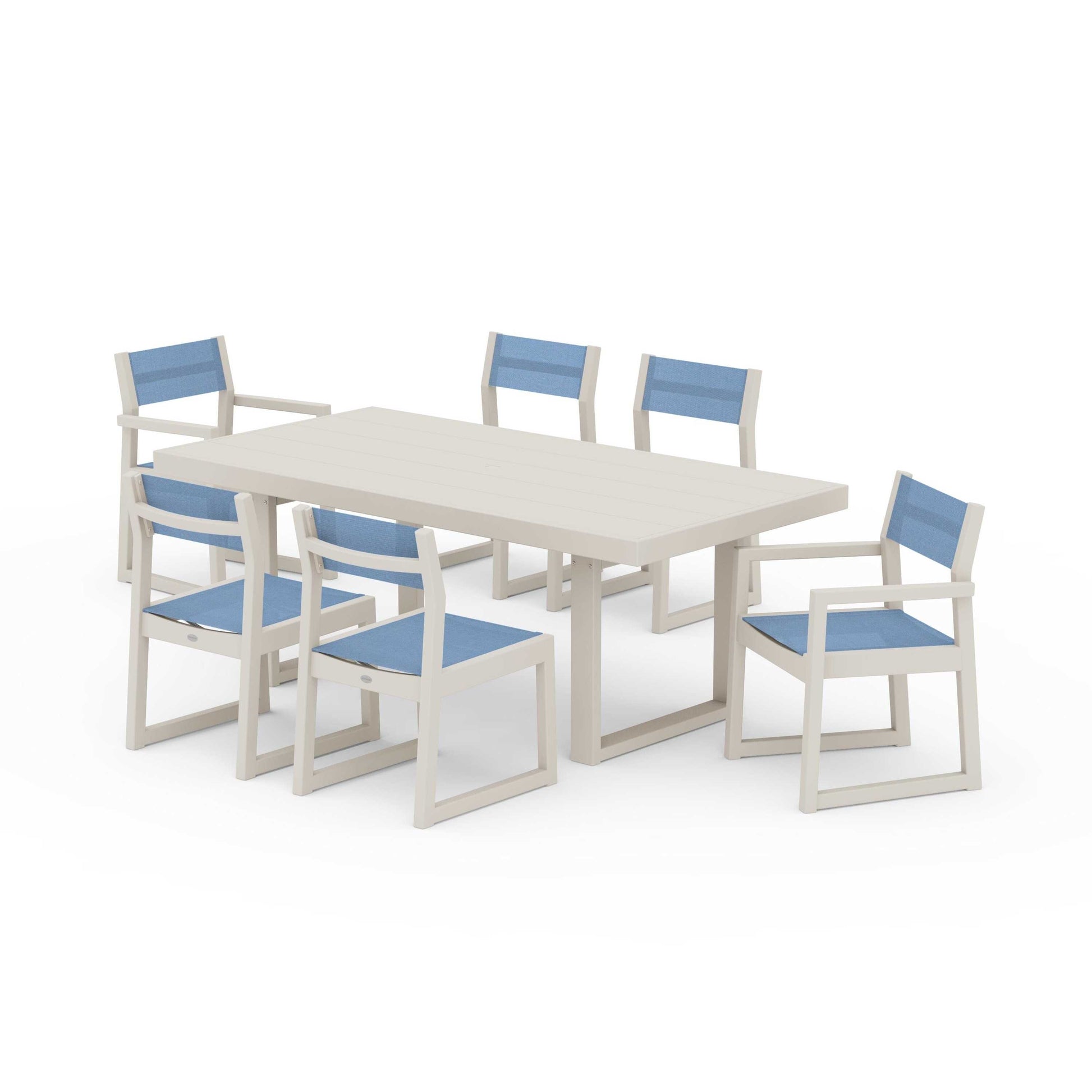 POLYWOOD EDGE Sling 7-Piece Dining Set — Sand / Poolside Sling