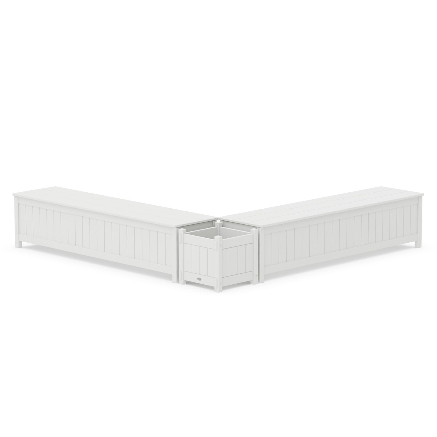 POLYWOOD 72" Vineyard L- Shaped Planter Storage Bench Set — White
