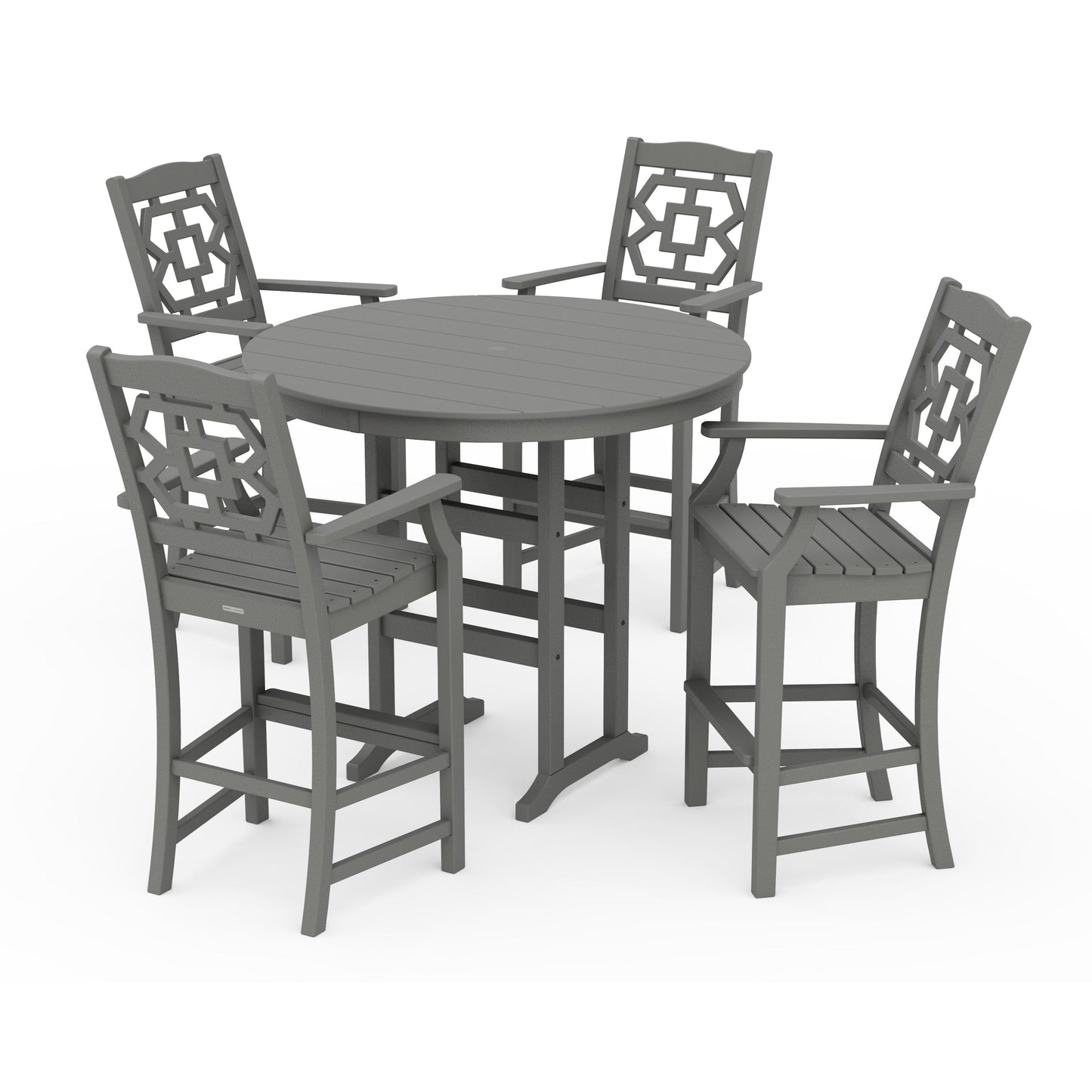 POLYWOOD Chinoiserie 5-Piece Round Farmhouse Bar Set — Slate Grey
