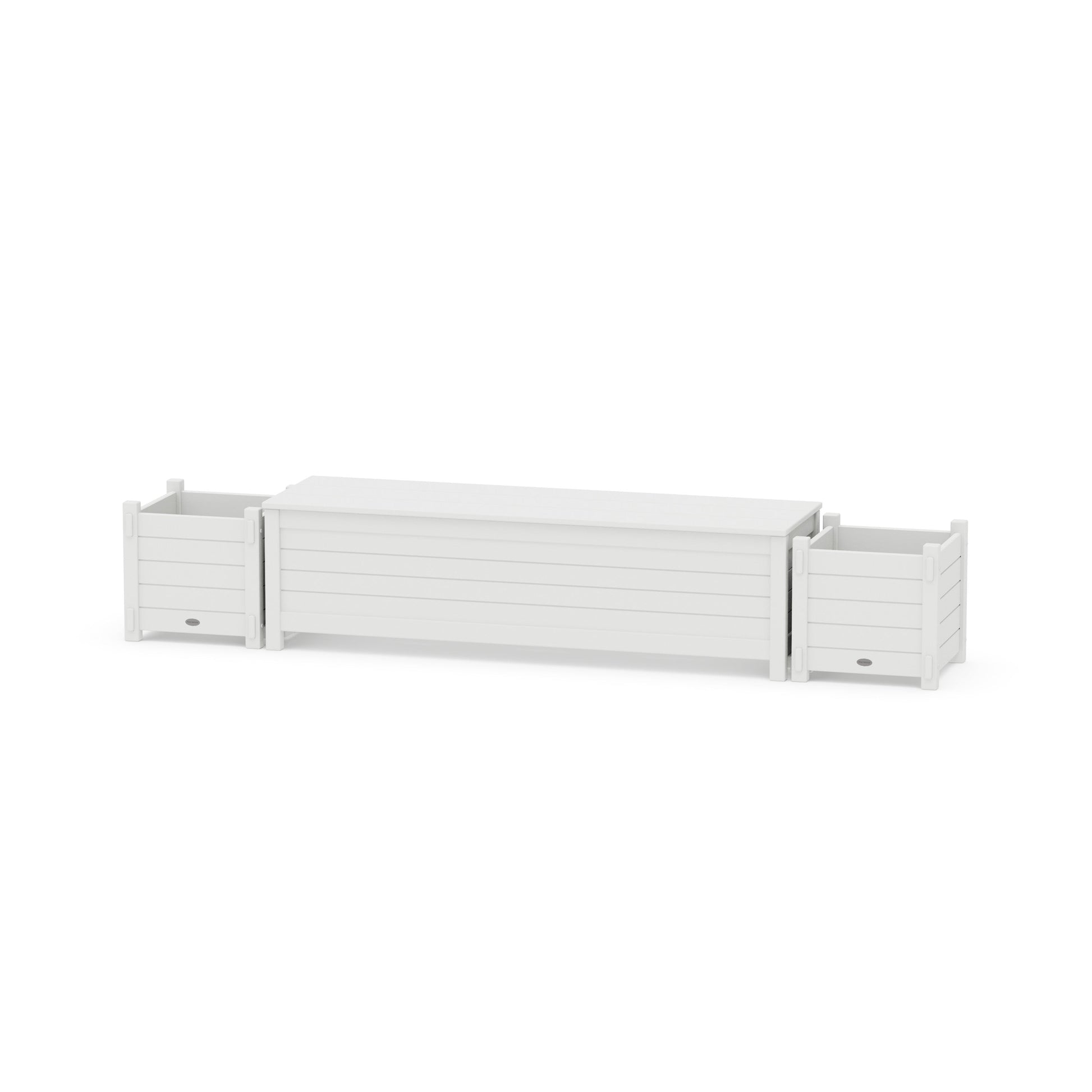 POLYWOOD 60" Nautical Straight Planter Storage Bench Set — White