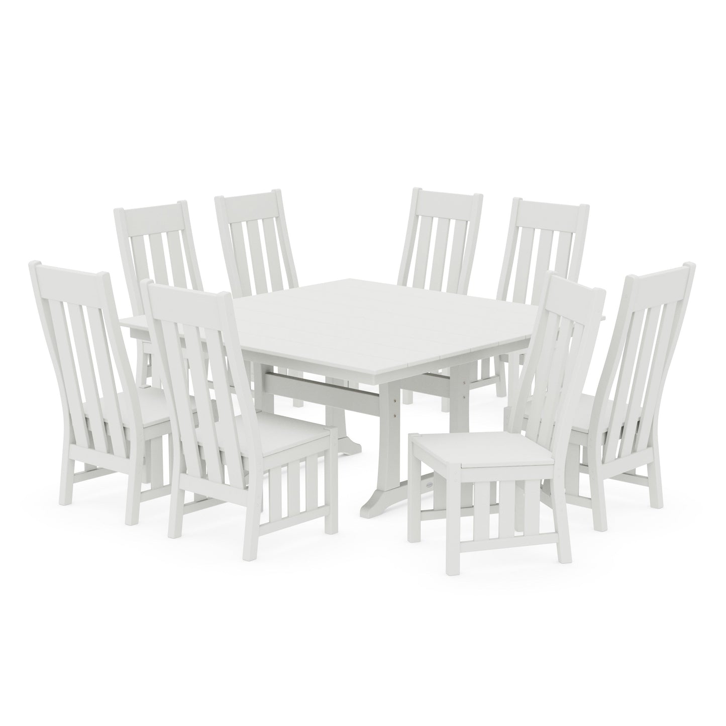 POLYWOOD Acadia Side Chair 9-Piece Square Farmhouse Dining Set with Trestle Legs — Vintage White