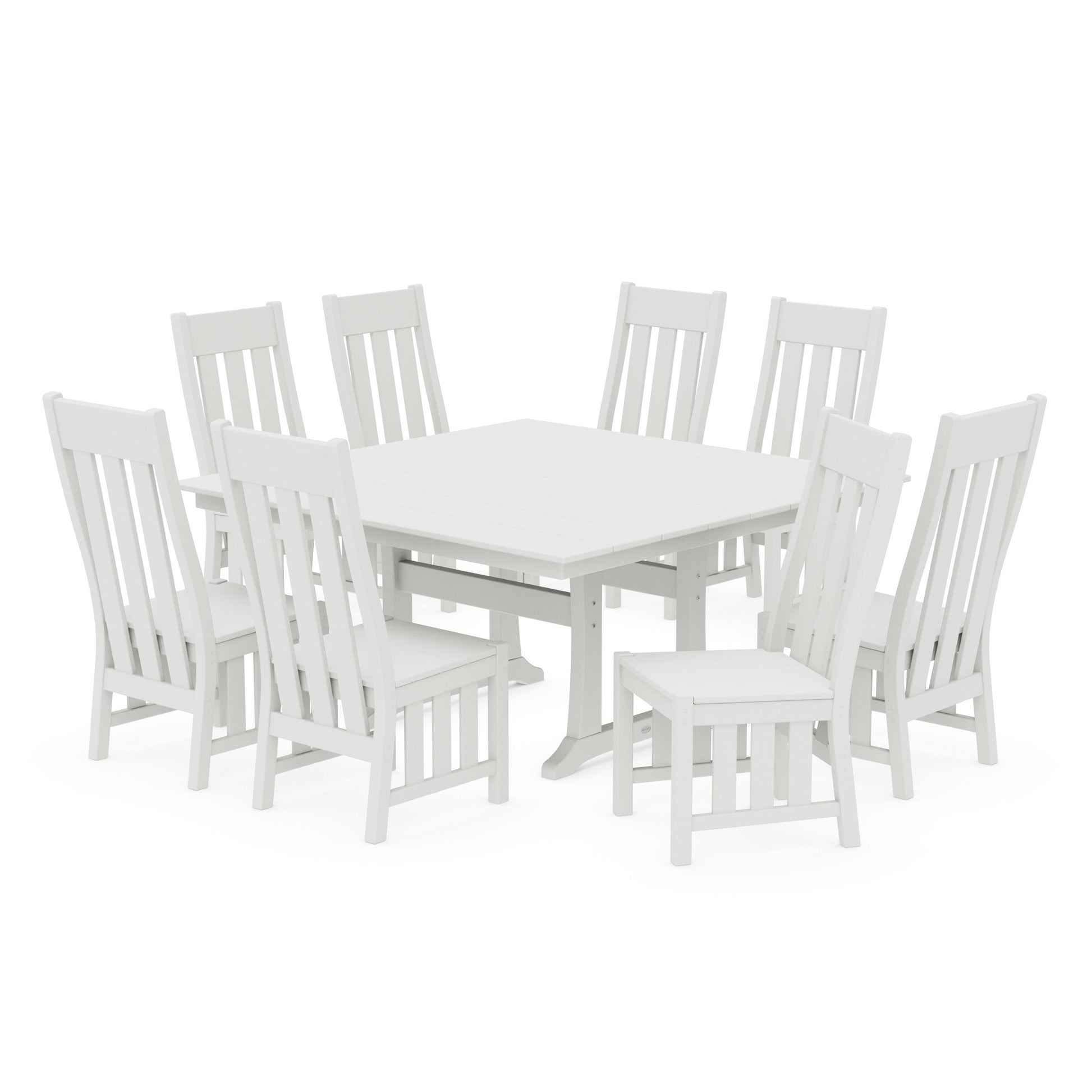 POLYWOOD Acadia Side Chair 9-Piece Square Farmhouse Dining Set with Trestle Legs — Vintage White