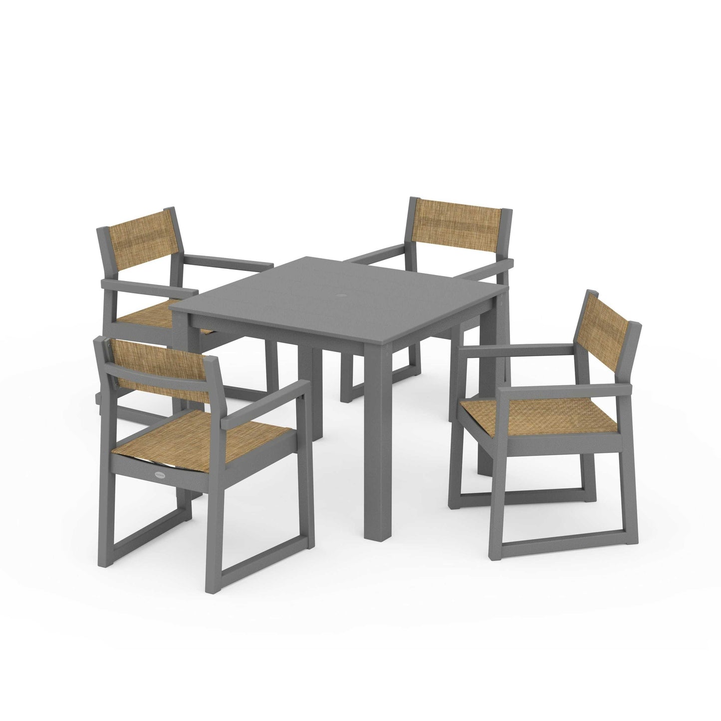 POLYWOOD EDGE Sling Arm Chair 5-Piece Parsons Dining Set — Slate Grey / Burlap Sling