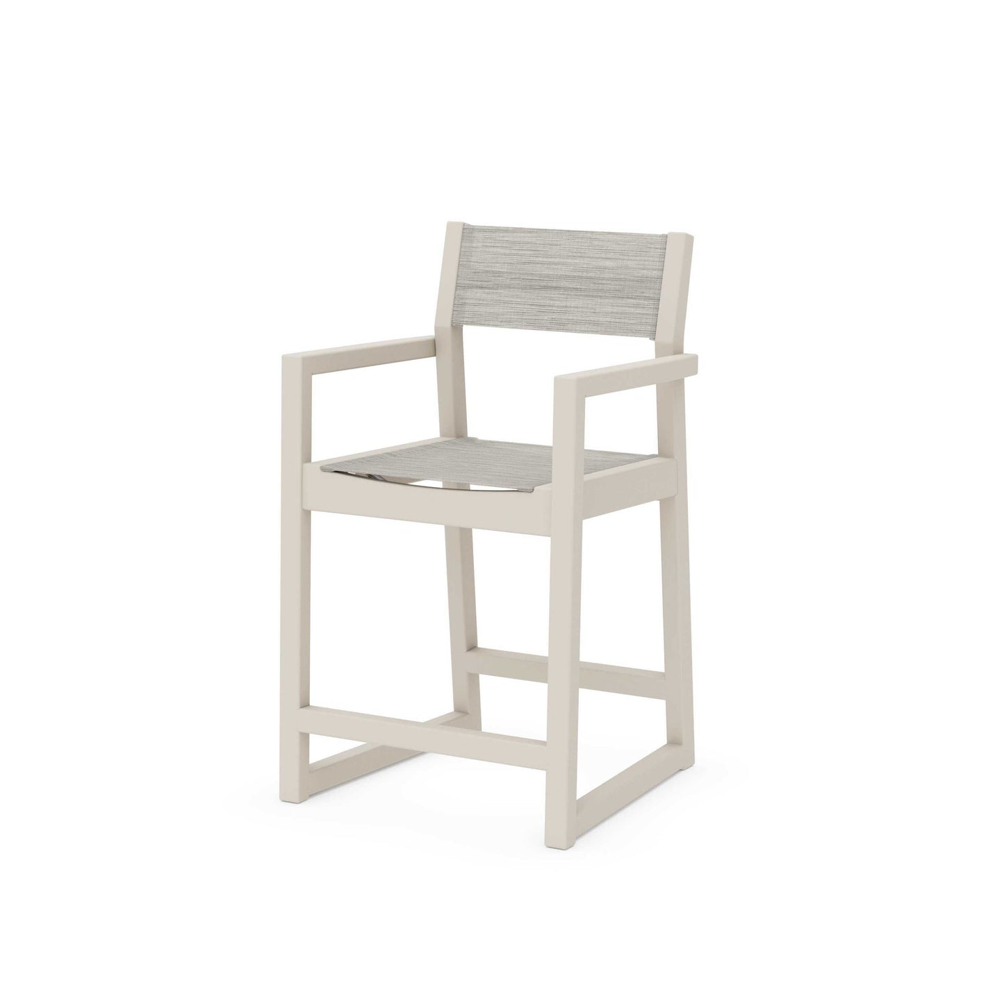 POLYWOOD EDGE Sling Counter Arm Chair — Sand / Birch Sling