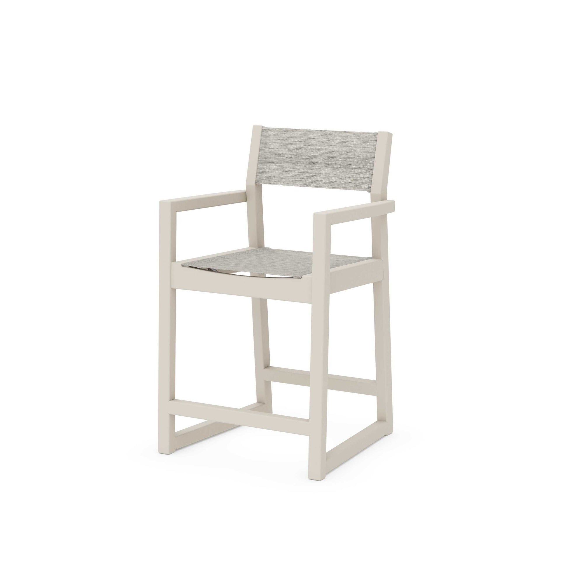 POLYWOOD EDGE Sling Counter Arm Chair — Sand / Birch Sling