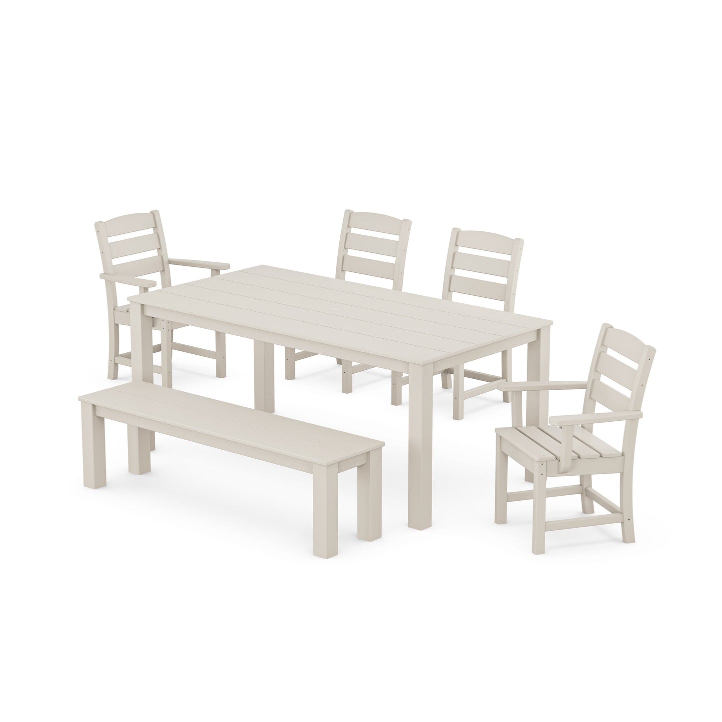 POLYWOOD Lakeside 6-Piece Parsons Dining Set with Bench — Sand