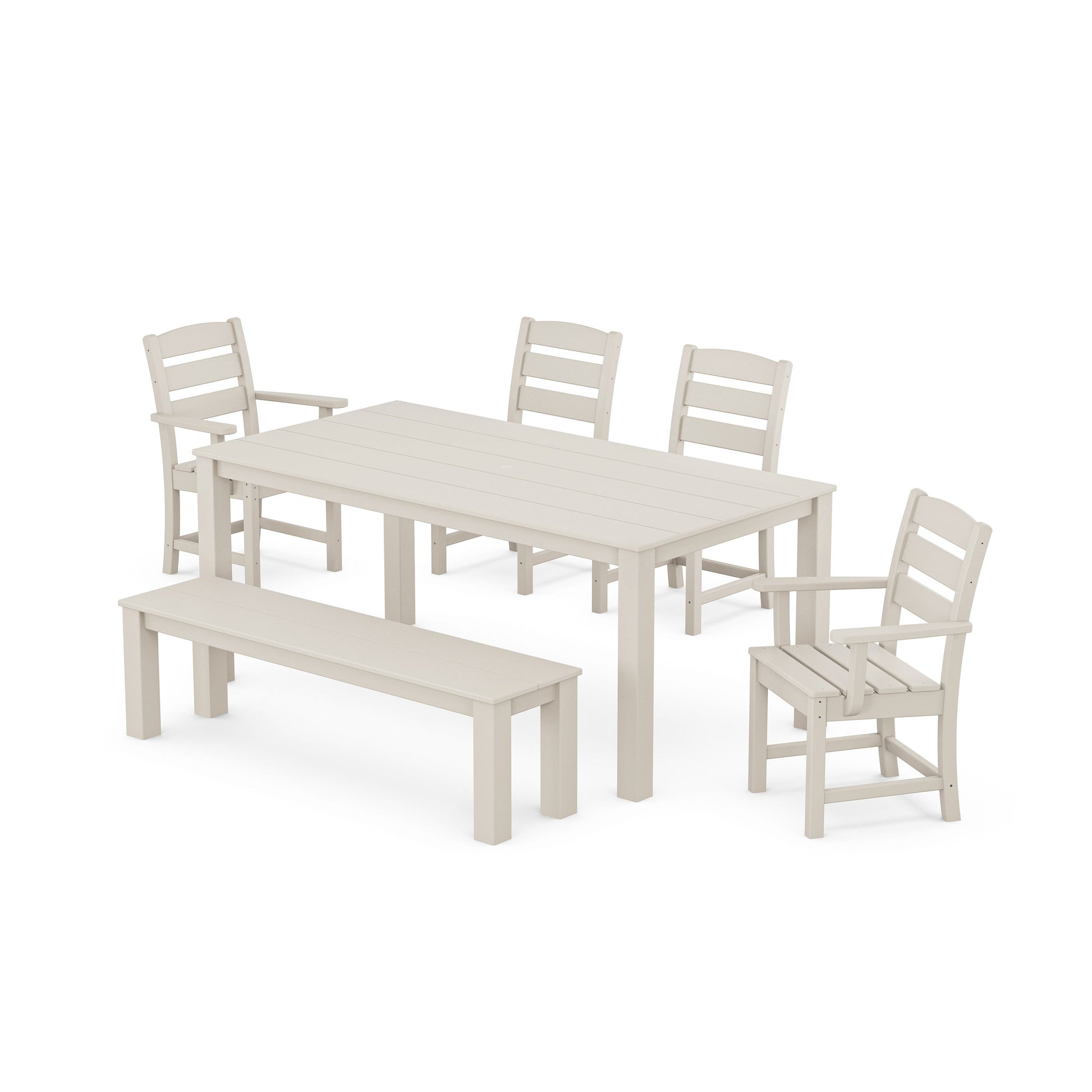POLYWOOD Lakeside 6-Piece Parsons Dining Set with Bench — Sand