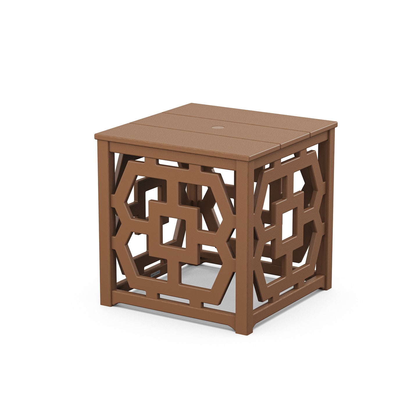 POLYWOOD Chinoiserie Umbrella Stand Accent Table — Teak
