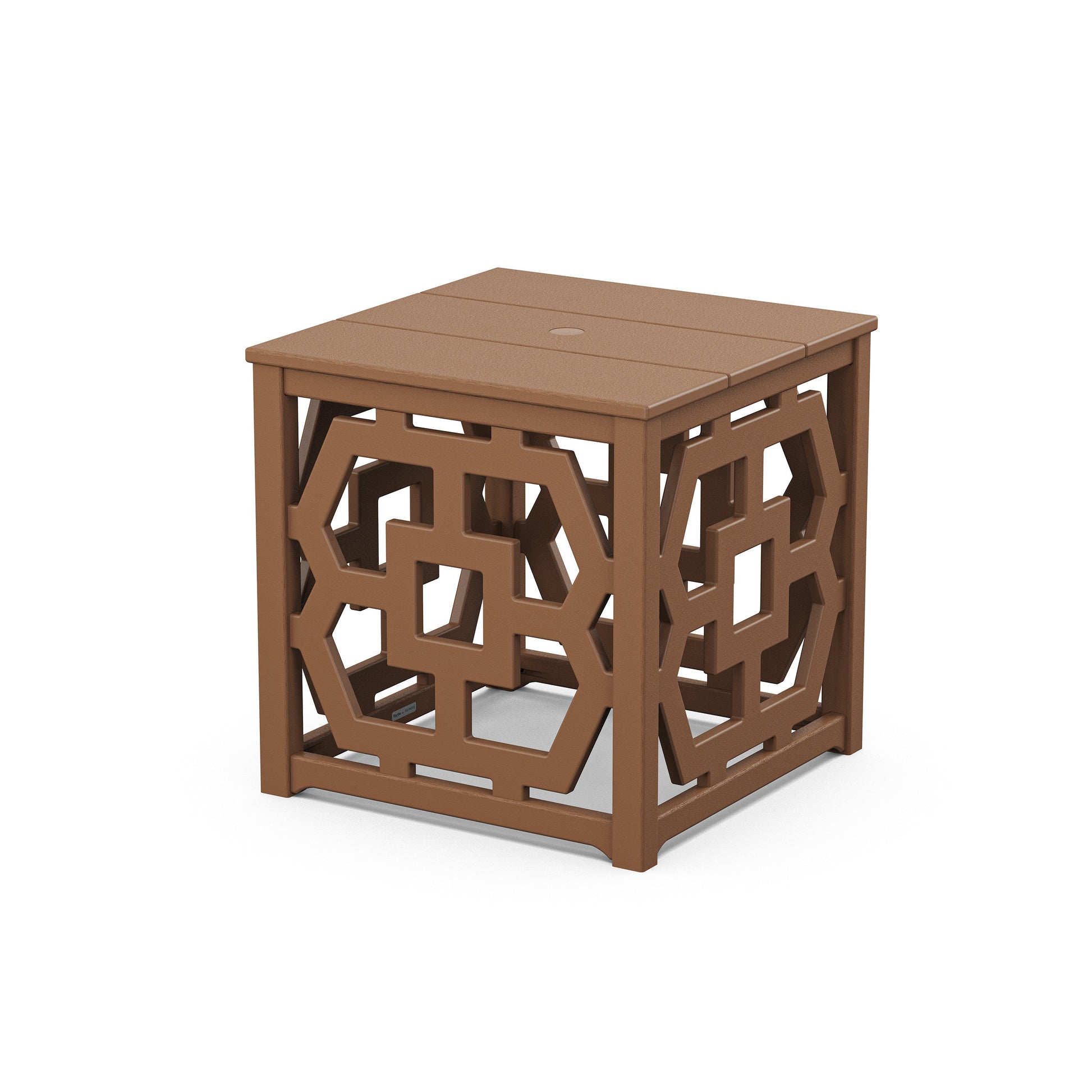 POLYWOOD Chinoiserie Umbrella Stand Accent Table — Teak